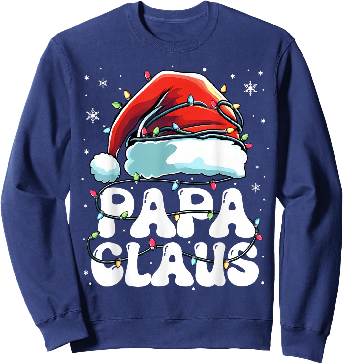 Groovy Papa Claus Christmas Lights Family Xmas Pajama Sweatshirt - Sweatshirt | Navy