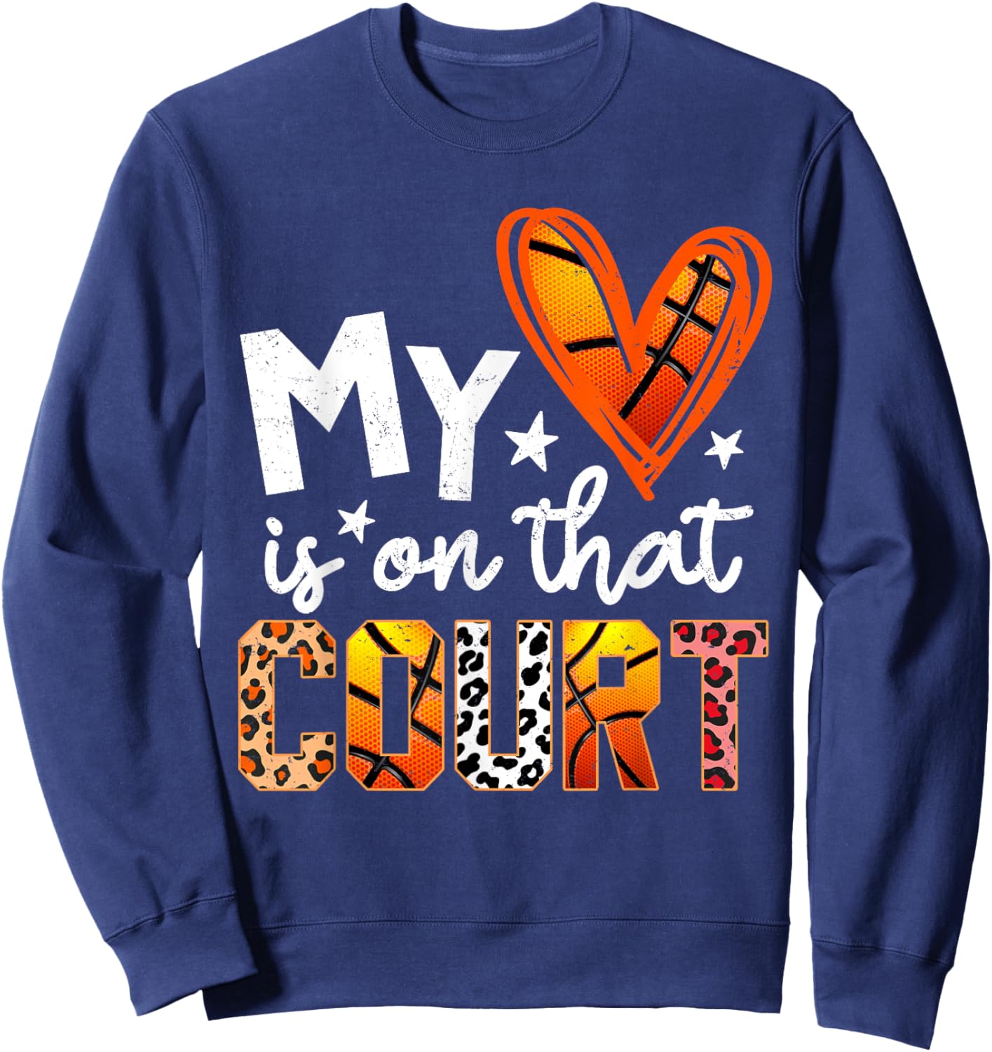 My Heart is On That Court Basketball Leopard Basketball Mom Sweatshirt - Sweatshirt | Navy