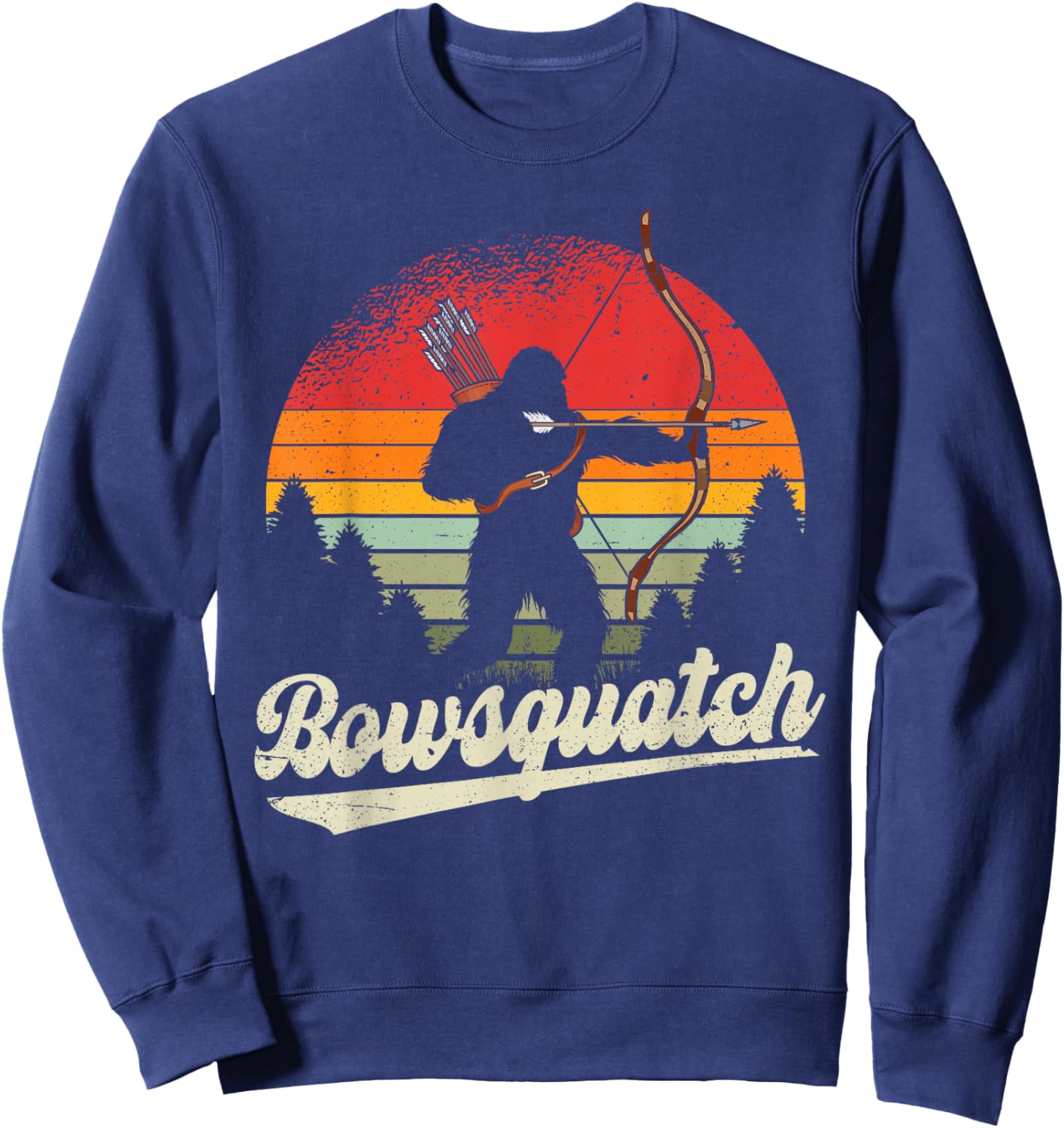 Bowsquatch Bow Arrow Bigfoot Archery Retro Sasquatch Archer Sweatshirt - Sweatshirt | Navy