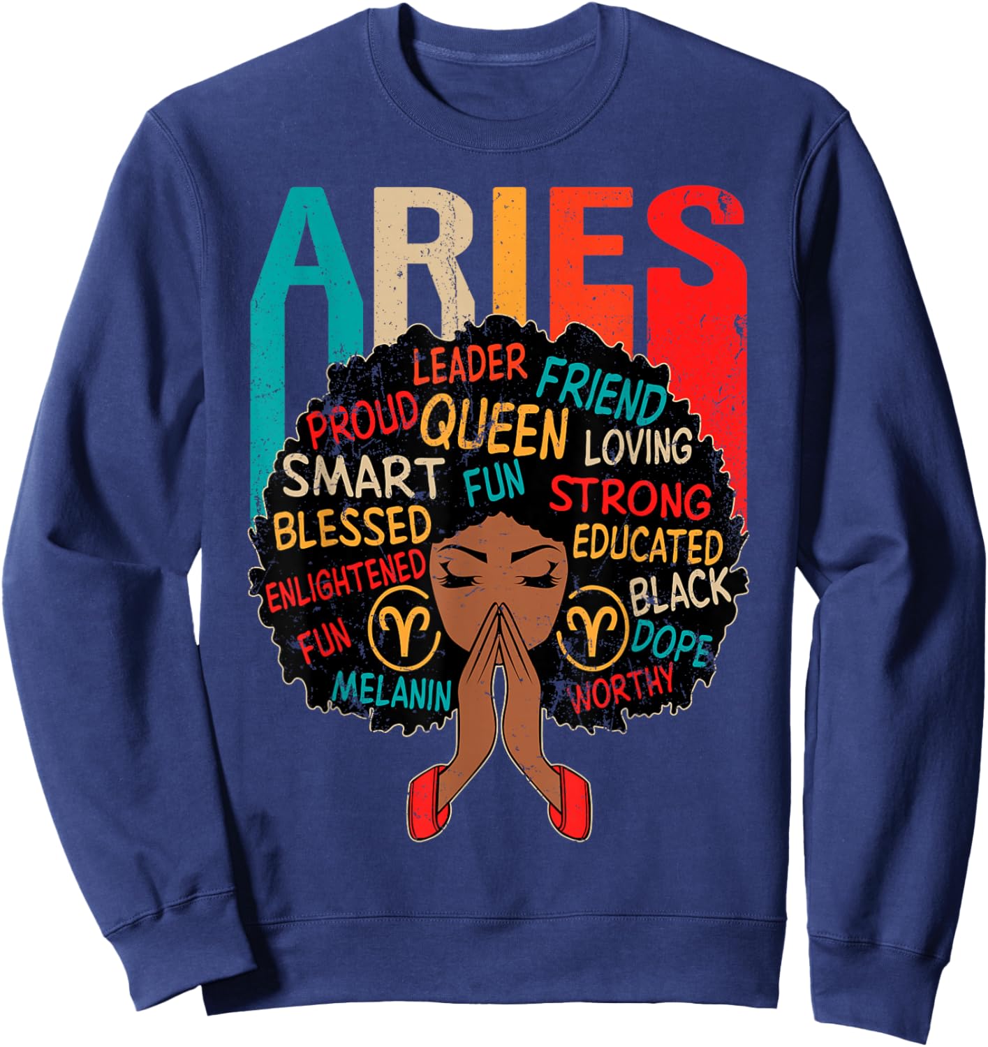 Aries Queen Retro Afro Black Women Zodiac Sign Sweatshirt - Sweatshirt | Navy
