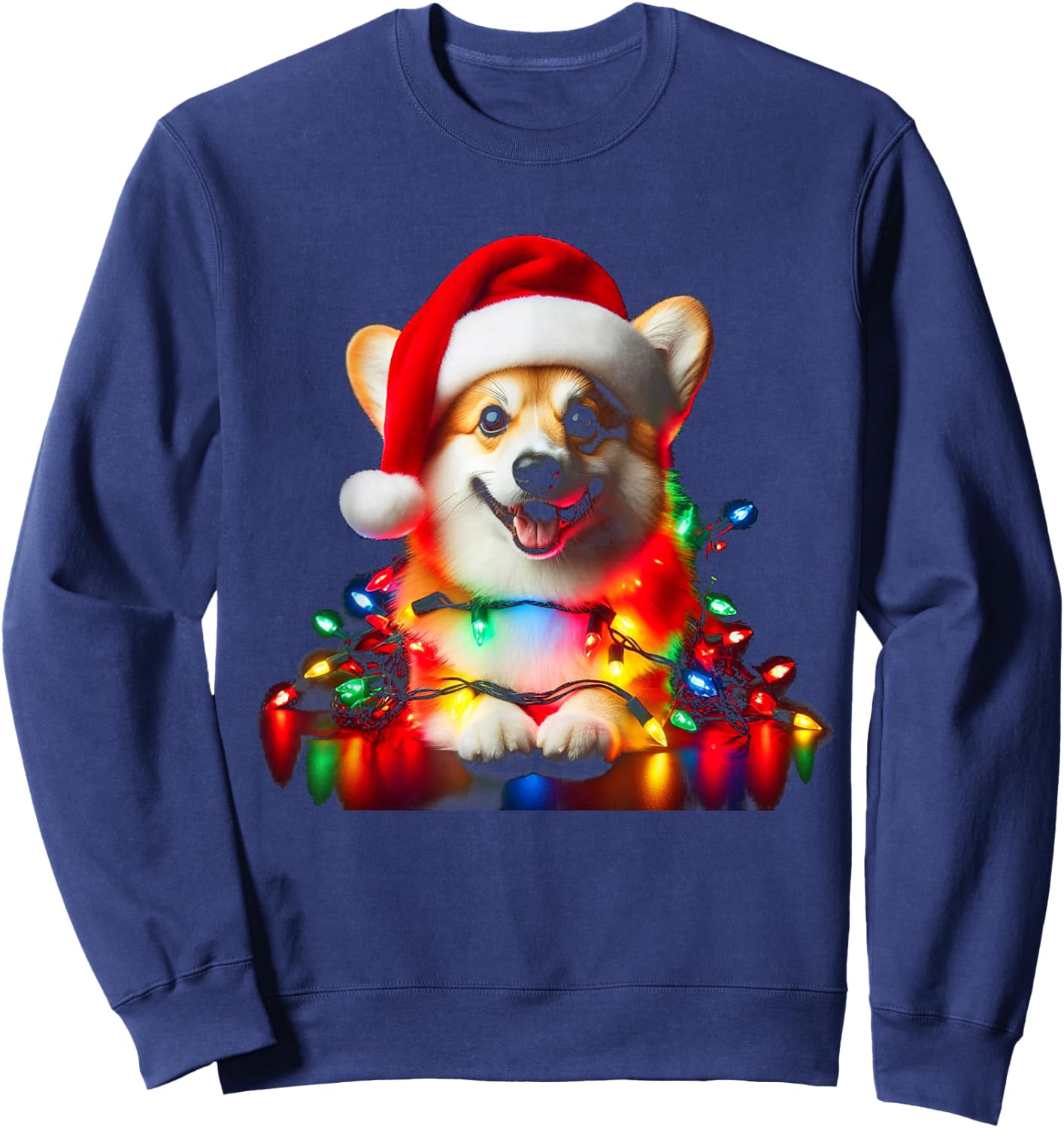 Corgi Santa Christmas Tree Lights Boys Men Corgmas Dog Sweatshirt - Sweatshirt | Navy