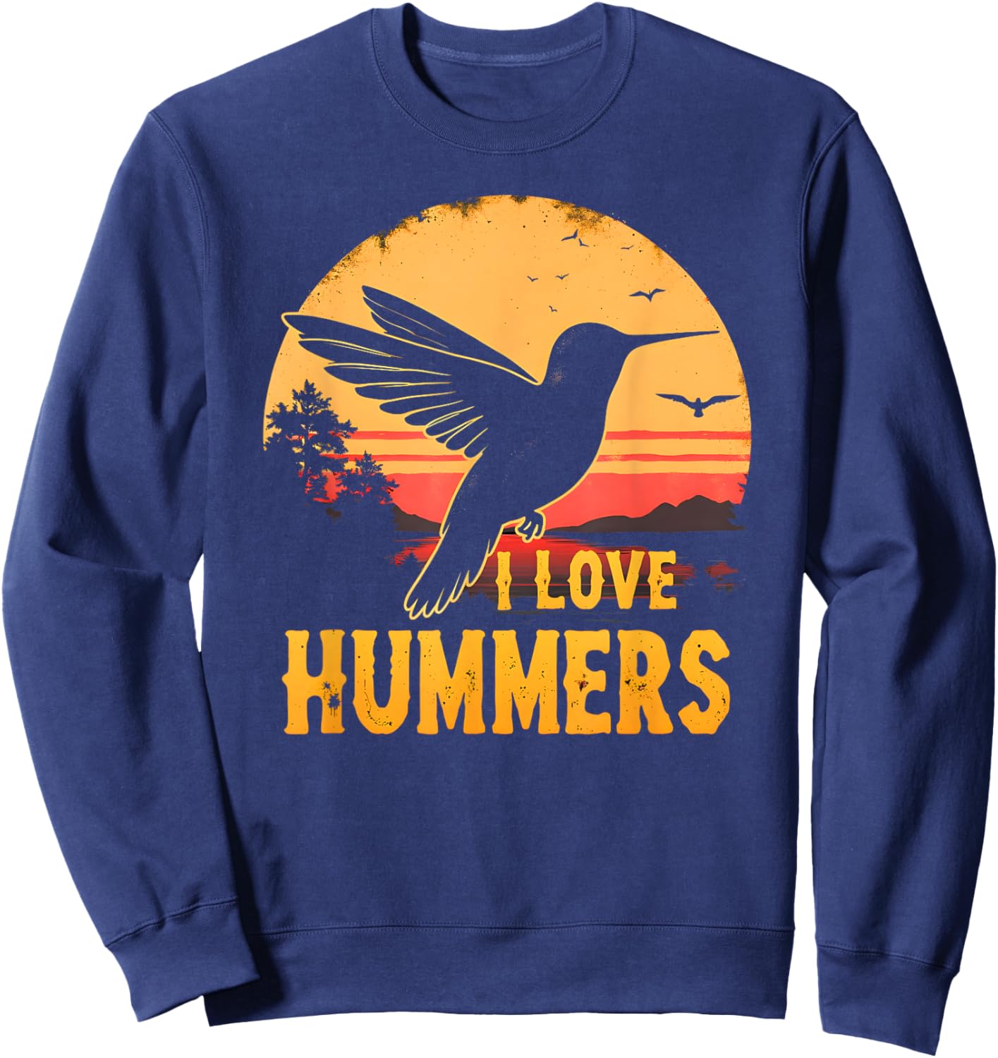 I Love Hummers Bird Colibri Vintage Sunset Hummers Kids Sweatshirt - Sweatshirt | Navy