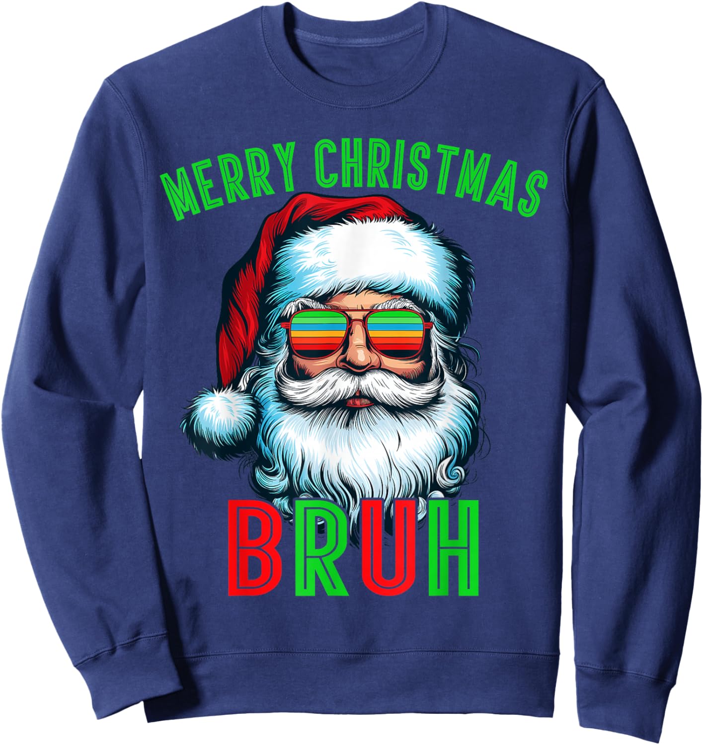 Retro Santa Christmas Bruh Pajama Family Meme Xmas Sweatshirt - Sweatshirt | Navy