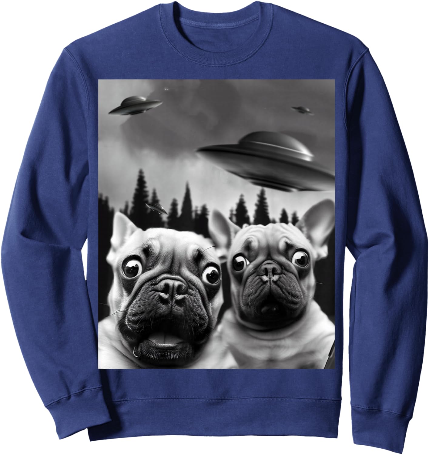 Funny Frenchie UFO Selfie Sweatshirt - Sweatshirt | Navy