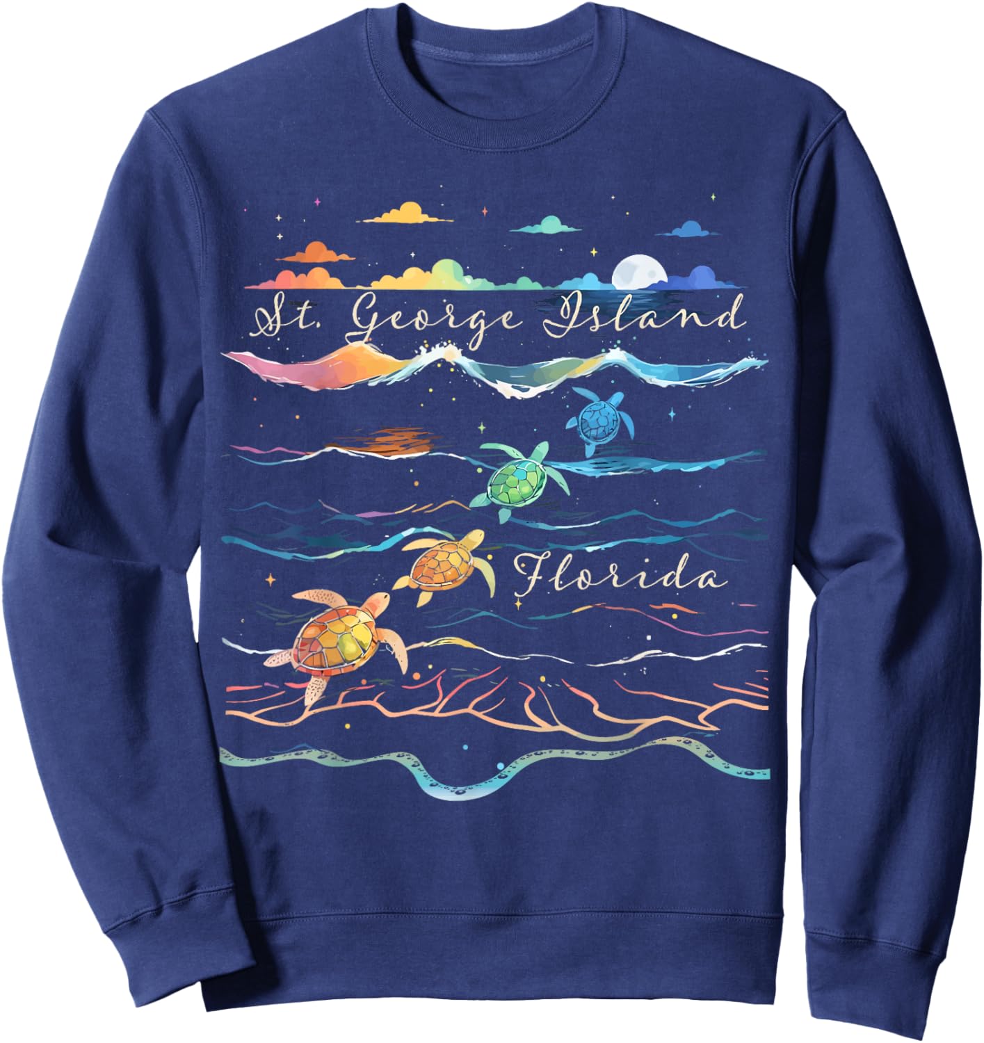 St. George Island Florida Beach Sea Turtle Lover Ocean Sweatshirt - Sweatshirt | Navy