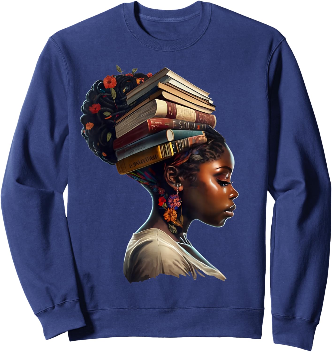 Black Girl Crown of Books African Teacher Black History BHM Sweatshirt - Sweatshirt | Navy