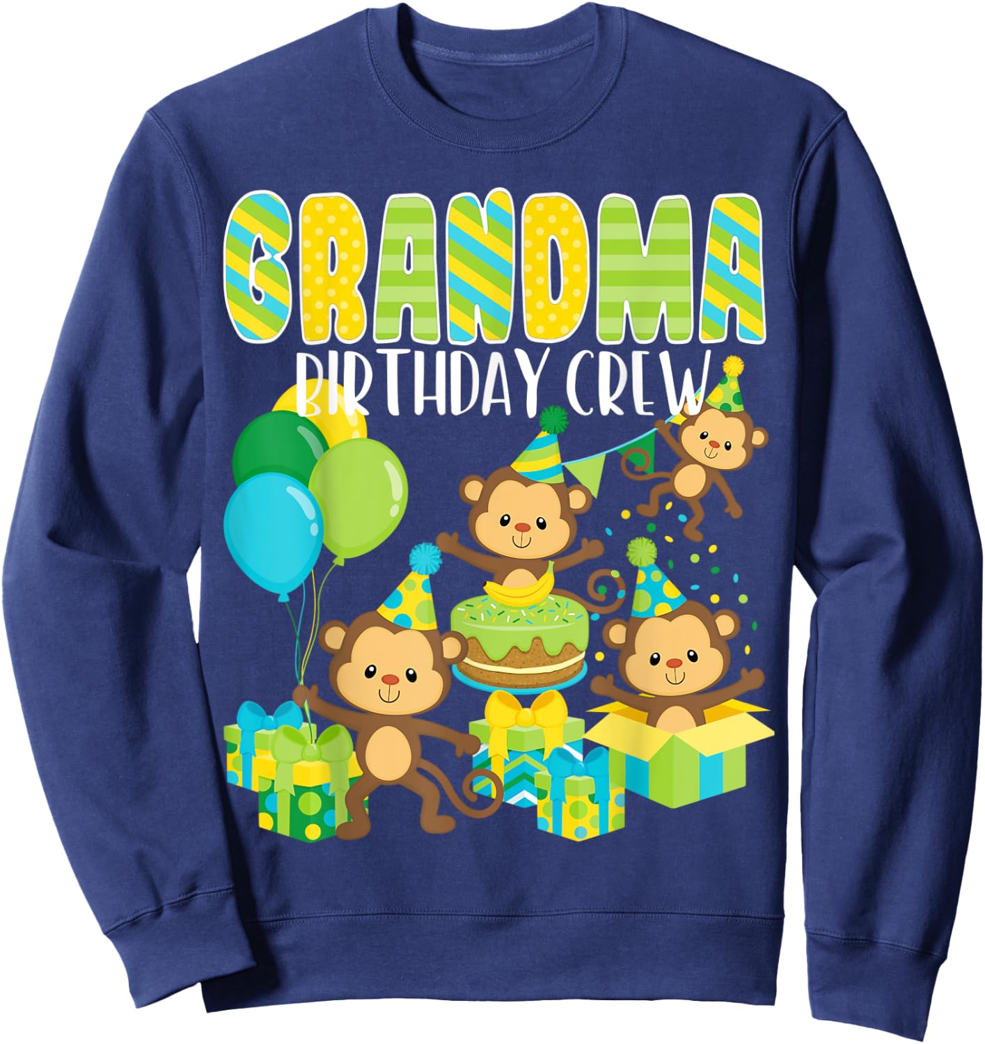 Birthday Party Monkey Grandma Birthday Crew Family Matching Sweatshirt - Sweatshirt | Navy