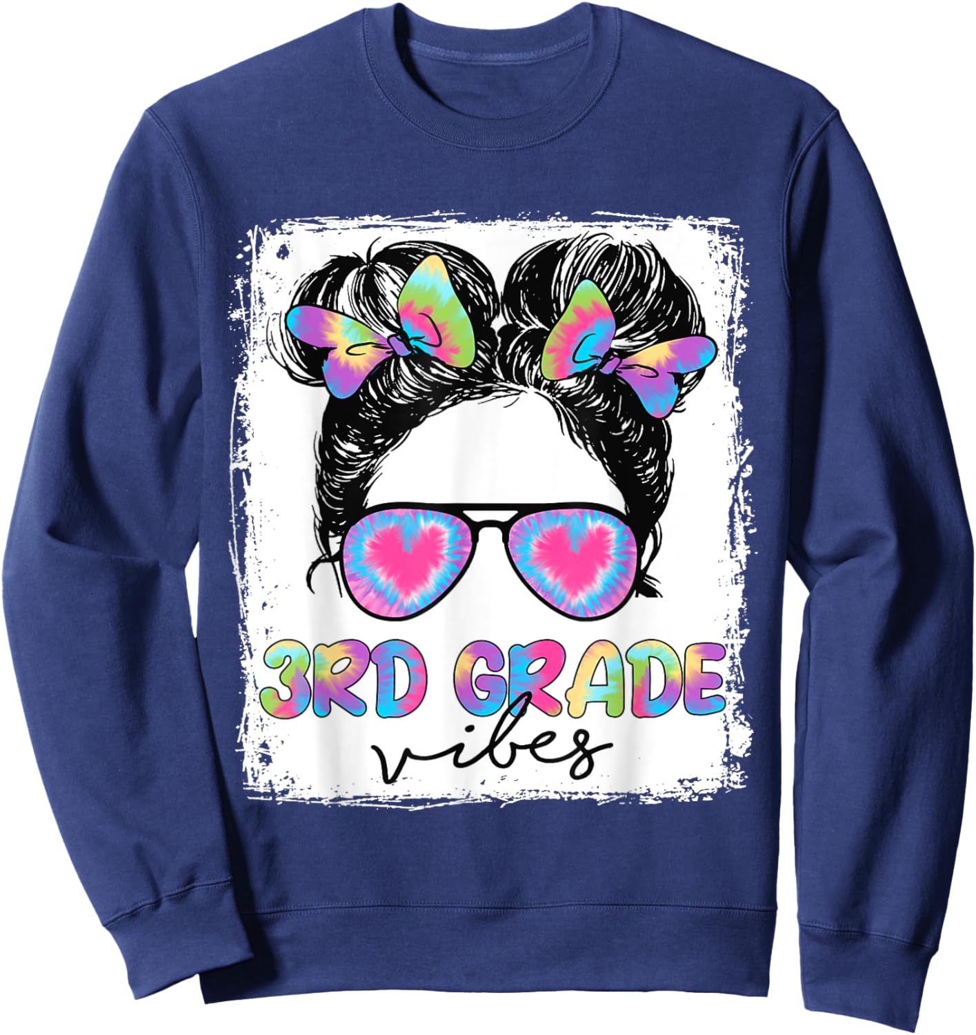 3rd Grade Vibes Messy Hair Bun Girl Back To School First Day Sweatshirt - Sweatshirt | Navy
