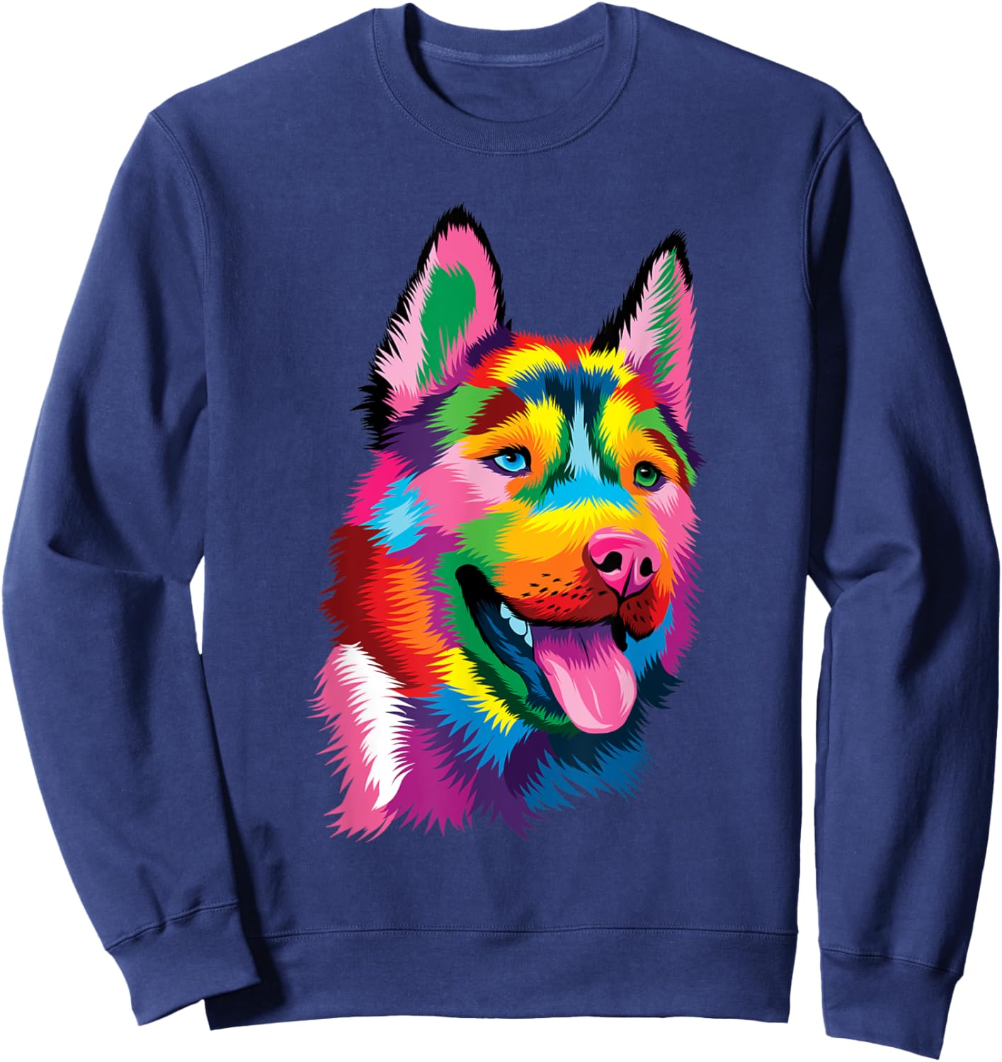 Colorful Siberian Husky - Dog Lover Pet Trainer Breeder Men Women Girls Kids Sweatshirt - Sweatshirt | Navy