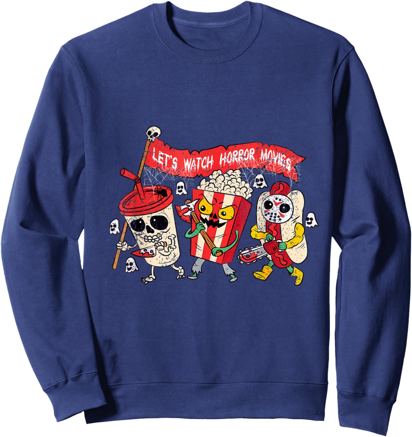 Retro Movie Concessions Let's Watch Horror Movies Halloween Sweatshirt - Sweatshirt | Navy