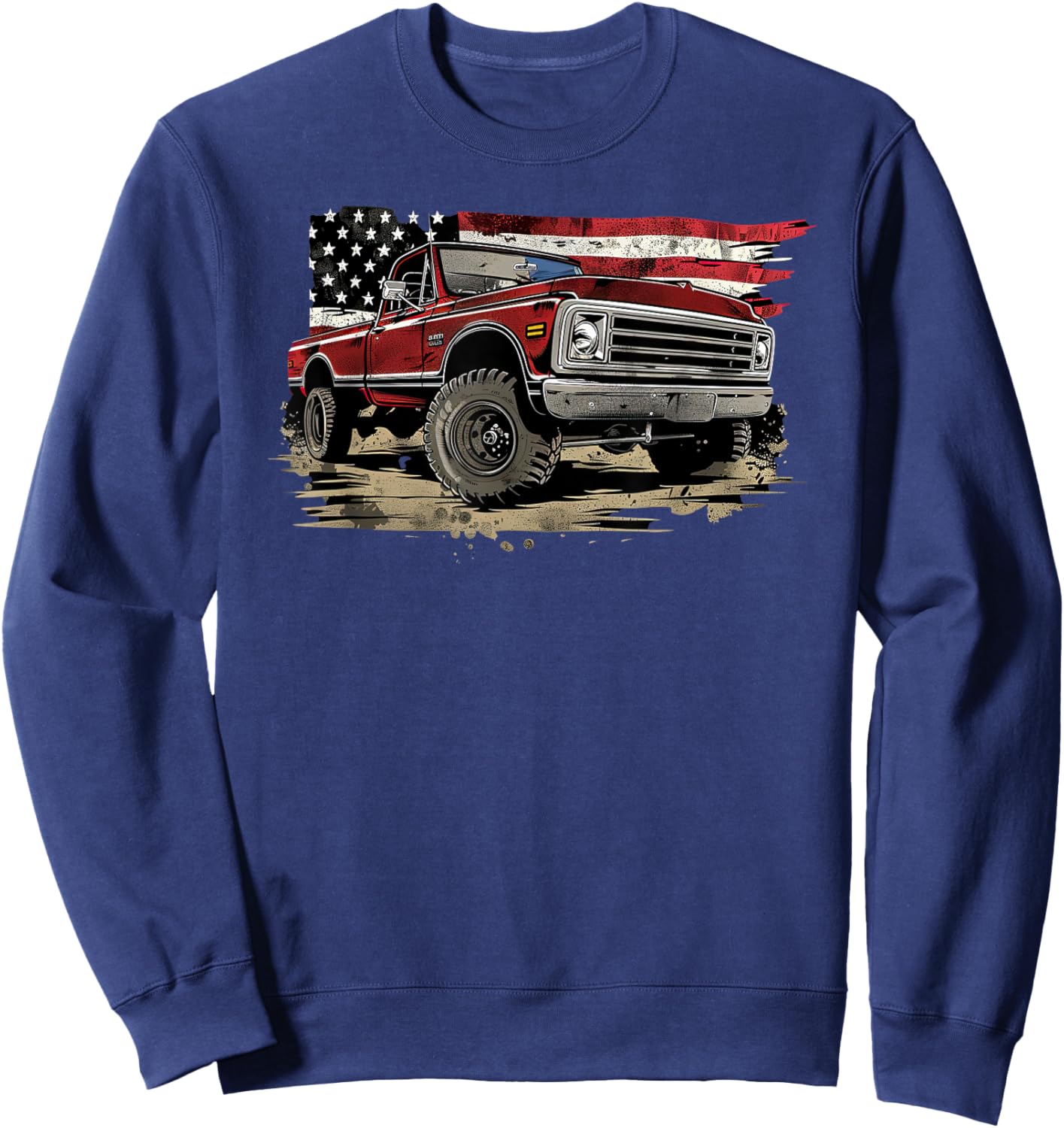 Vintage Pickup Truck With Flag Patriotic Style Women Girls Kids Men Sweatshirt - Sweatshirt | Navy