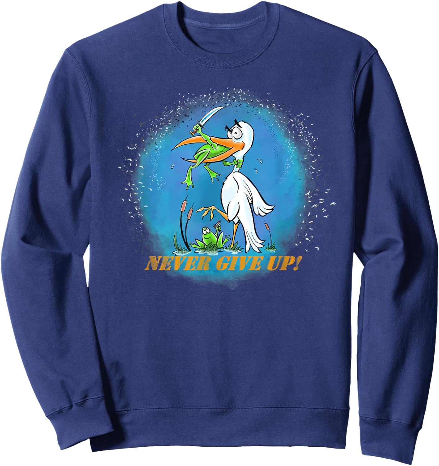 Never Give Up Frogs Attack Shirt Sweatshirt - Sweatshirt | Navy