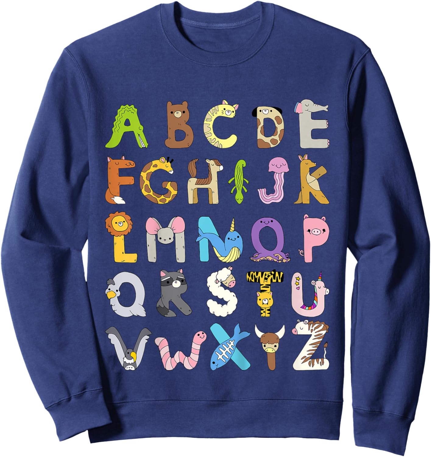 Zoo Animal Alphabet Shirt ABCs Learning for Boys Girls Kids Sweatshirt - Sweatshirt | Navy