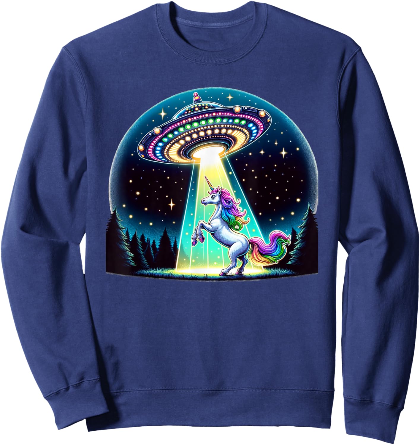 Rainbow Unicorn Abduction Alien Invasion Funny UFO Spaceship Sweatshirt - Sweatshirt | Navy