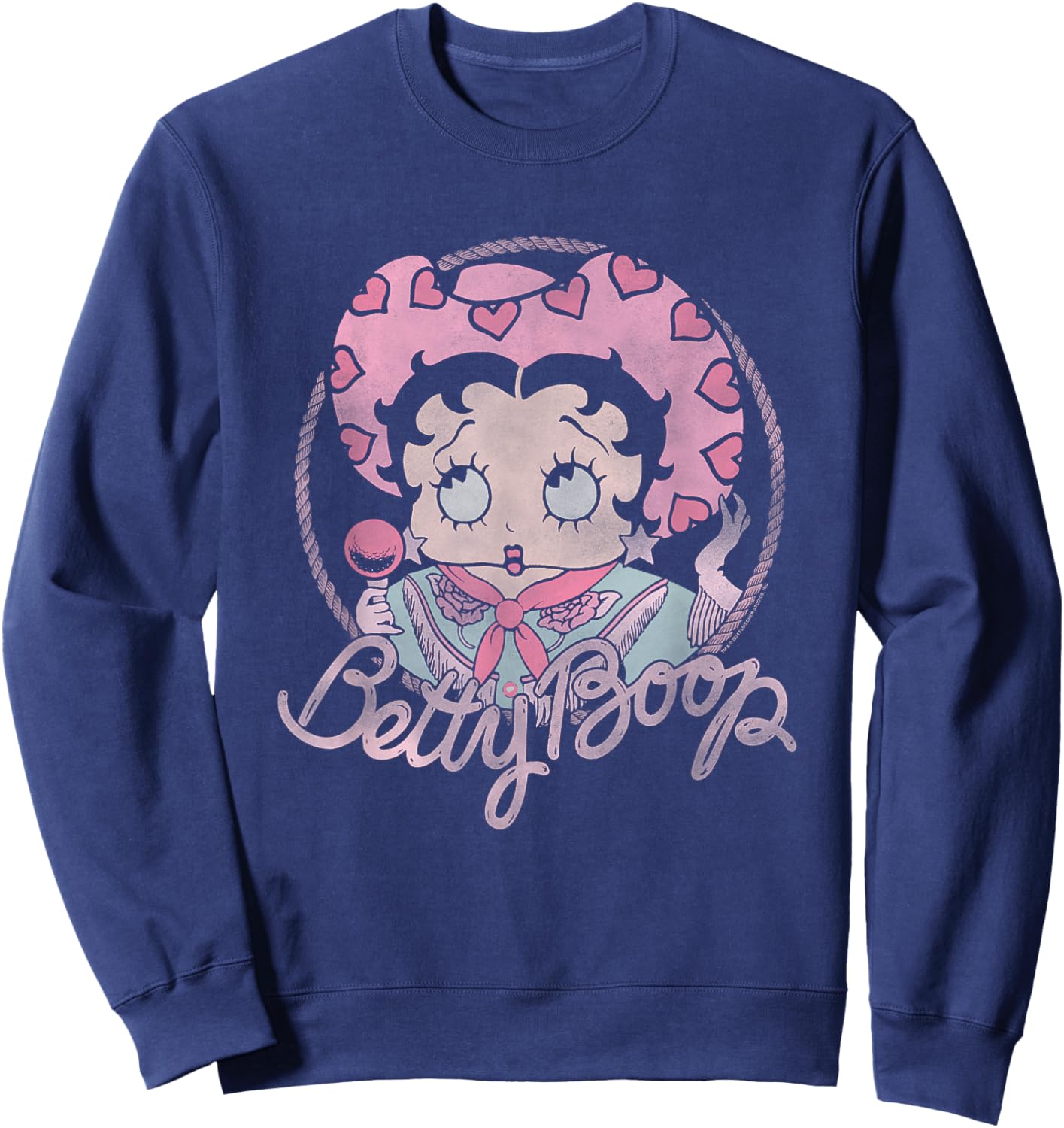 Betty Boop Iconic Retro Cute Cowgirl In Love Big Chest Frame Sweatshirt - Sweatshirt | Navy