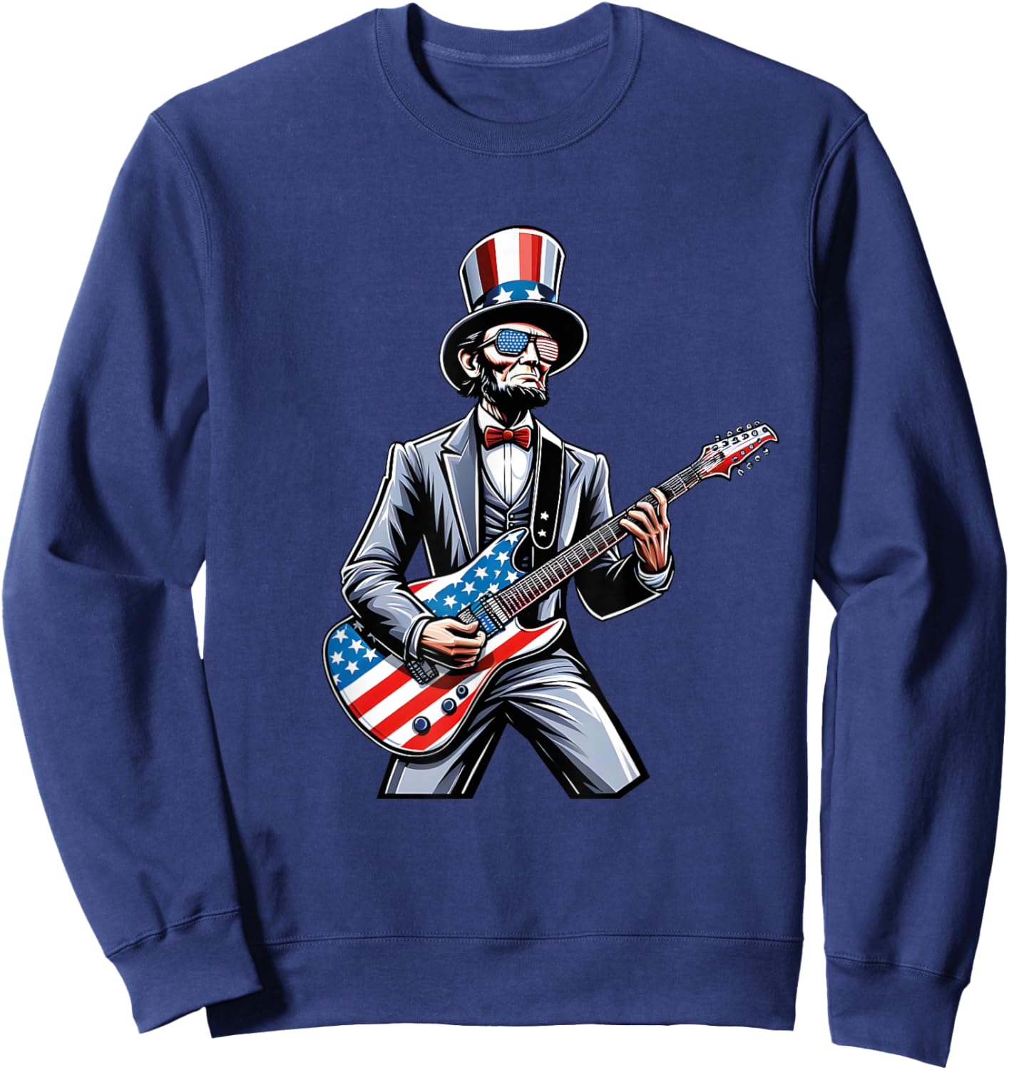 Lincoln 4th Of July Abe Merica Guitar Patriotic Lincoln Rock Men Sweatshirt - Sweatshirt | Navy