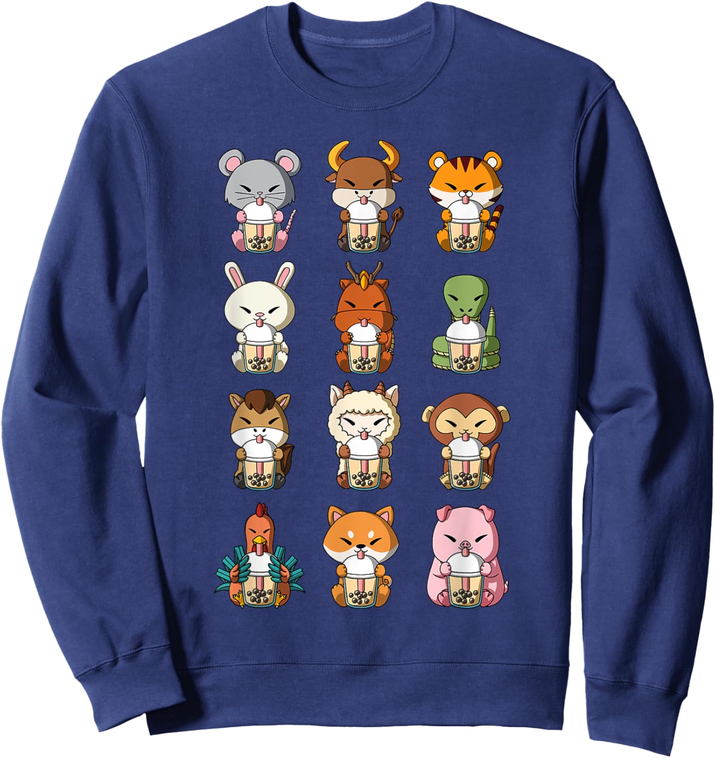 Boba Bubble Milk Tea Chinese Zodiacs Animal Lunar New Year Sweatshirt - Sweatshirt | Navy