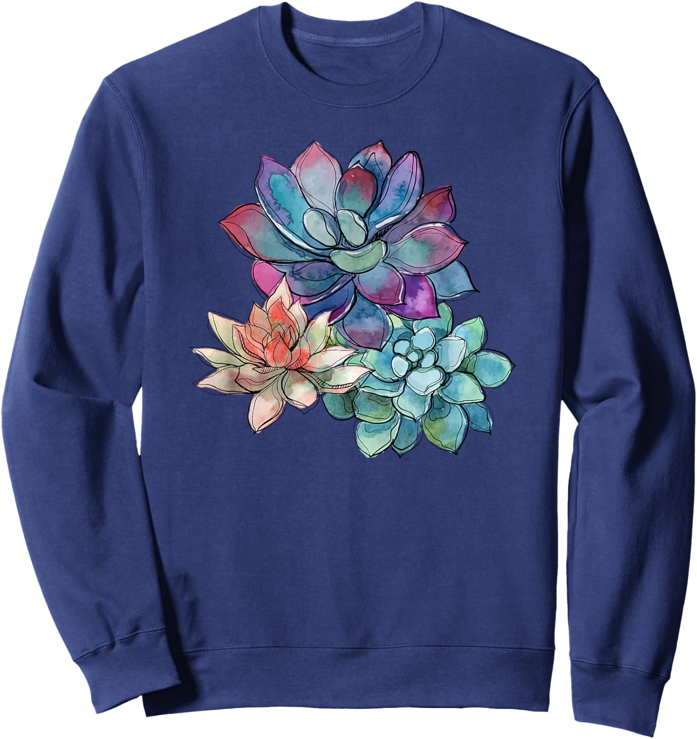 Succulent Beautiful Watercolor Succulents Plants Sweatshirt - Sweatshirt | Navy
