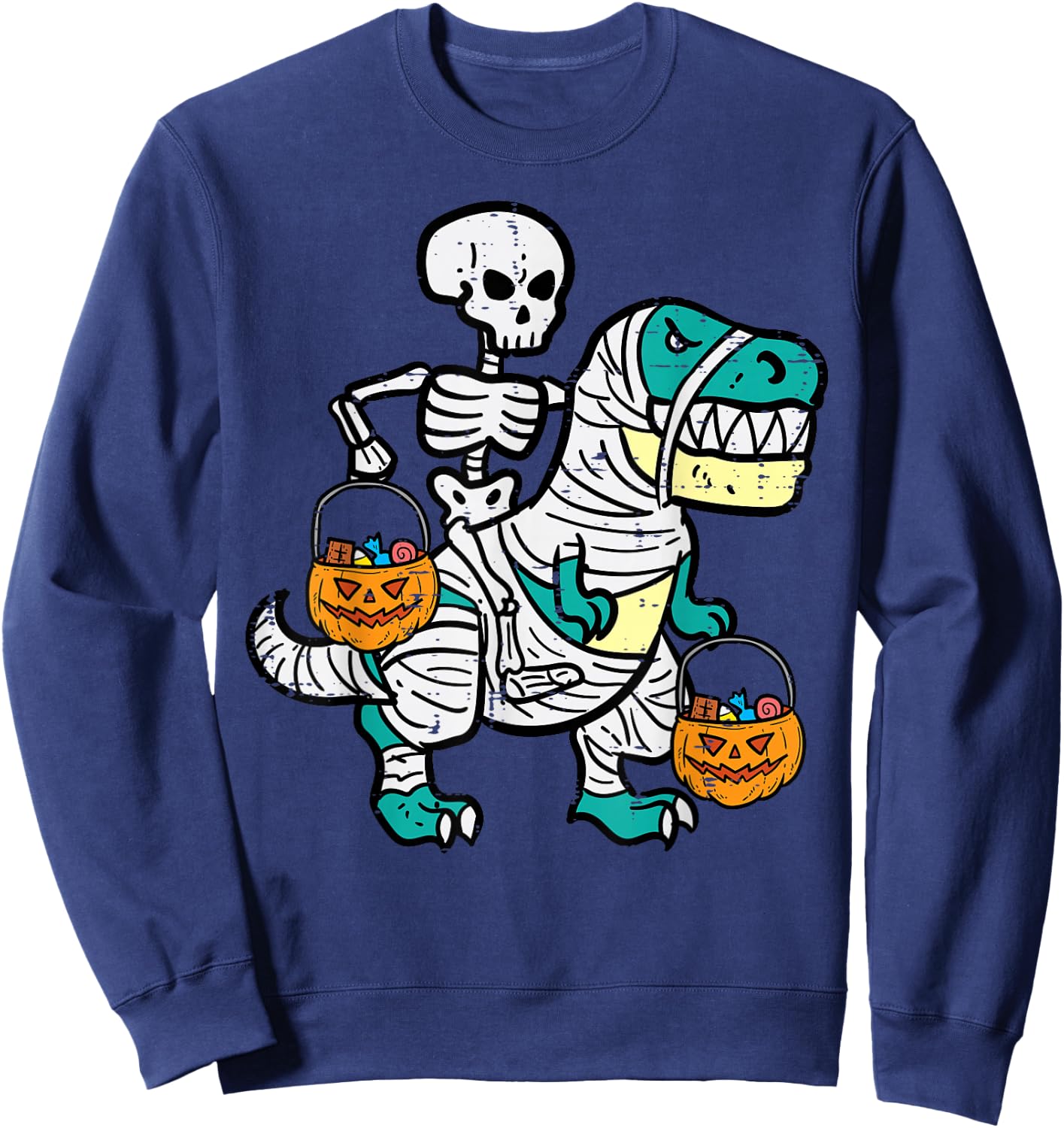 Skeleton Riding Trex Dino Toddler Boy Halloween Boys Kids Sweatshirt - Sweatshirt | Navy