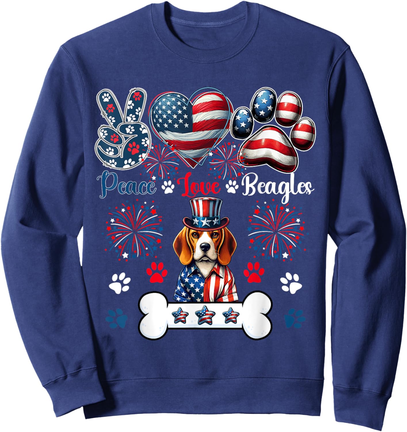 Peace Love Beagles 4th Of July Owner Lover Patriotic Sweatshirt - Sweatshirt | Navy