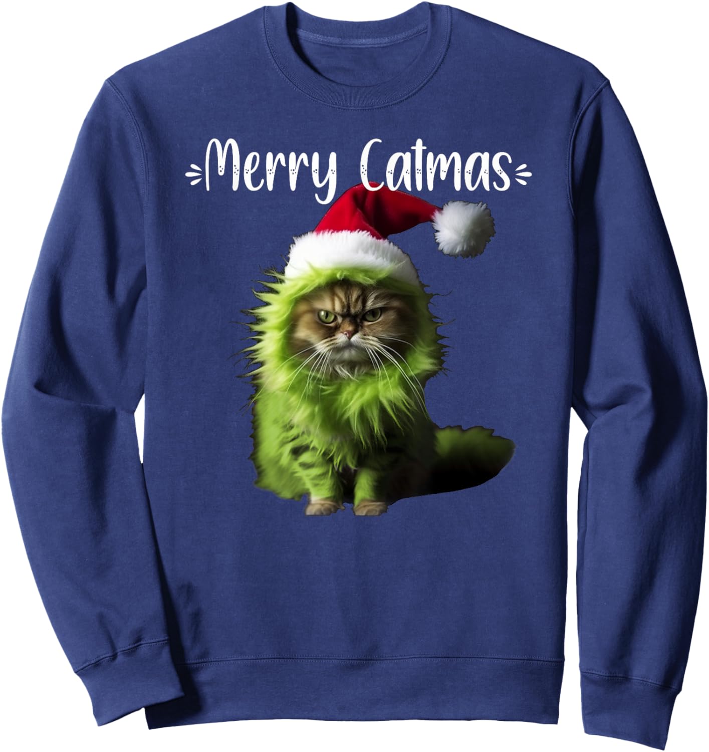 Merry Catmas - Funny Cat Christmas Women Kids Sweatshirt - Sweatshirt | Navy
