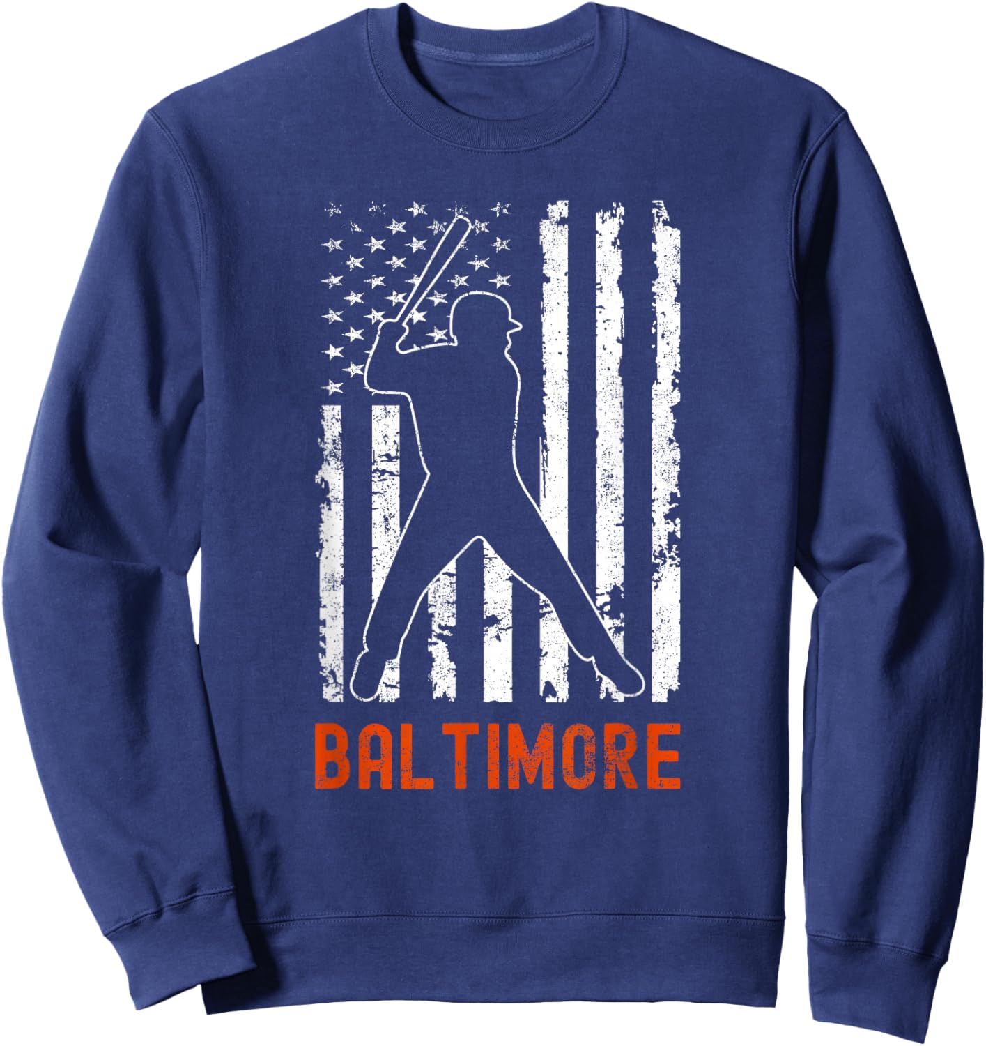 Baltimore Maryland American Flag Baseball Weathered Sweatshirt - Sweatshirt | Navy