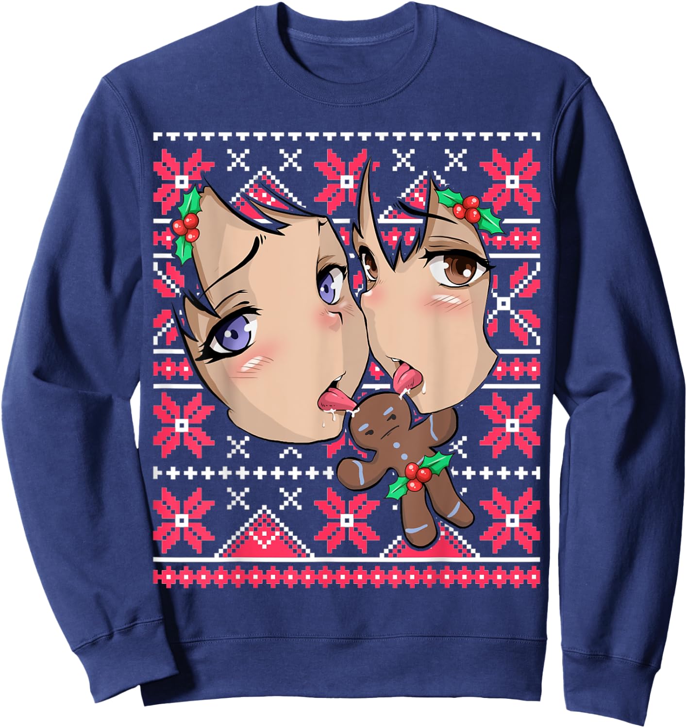 Ugly Christmas Otaku Ahegao Ecchi Etchi Lewd Hentai Kawaii Sweatshirt - Sweatshirt | Navy