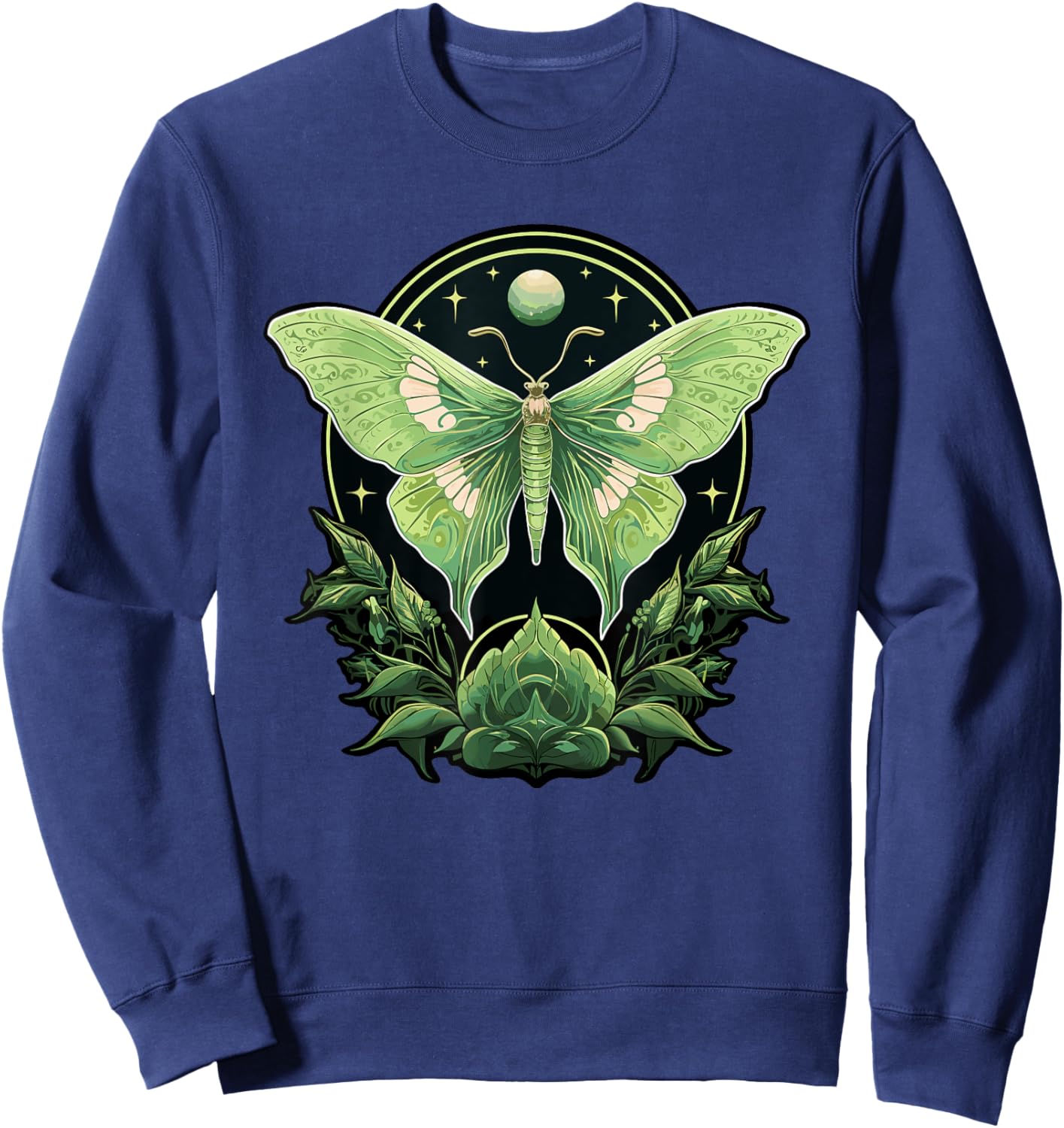 Luna Moth Insect Lover Witchy Aesthetic Moon Fairycore Sweatshirt - Sweatshirt | Navy