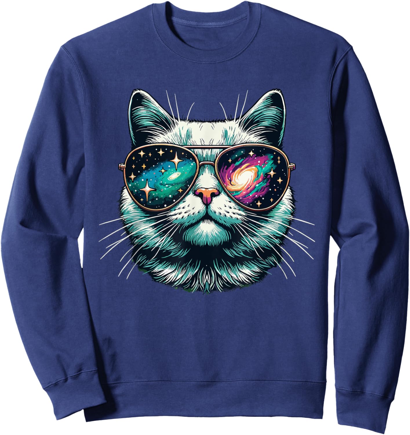 Cat Space Galaxy Sunglasses Cats Women Girls Kids Sweatshirt - Sweatshirt | Navy