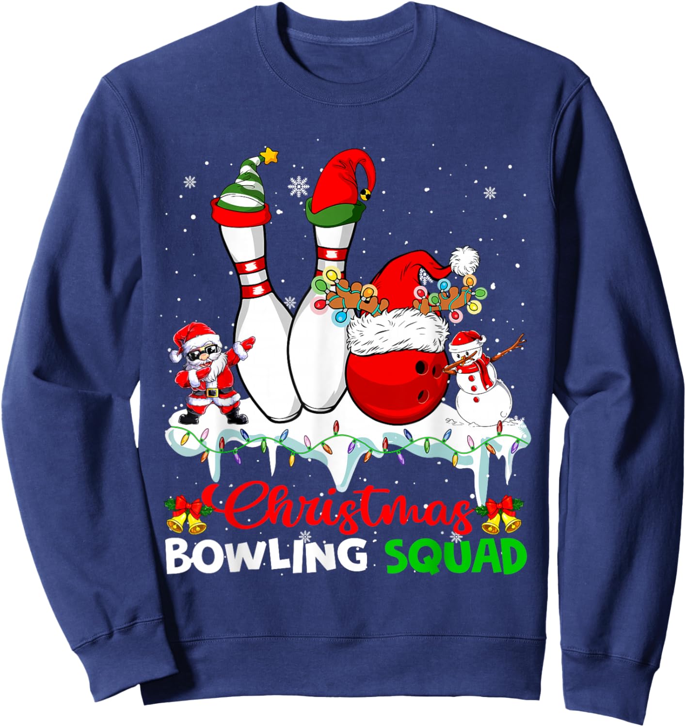 Christmas Bowling Squad Dabbing Santa Elf Bowling Tools Sweatshirt - Sweatshirt | Navy