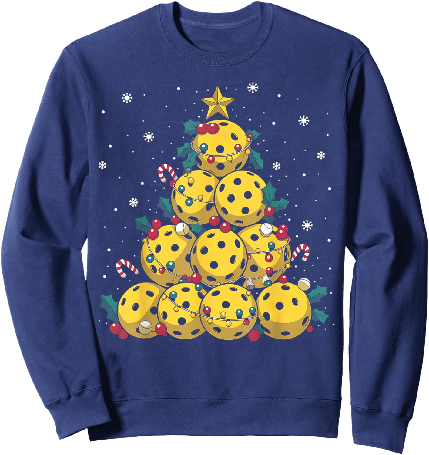 Funny Pickleball Christmas Tree Lights Christmas Men Women Sweatshirt - Sweatshirt | Navy