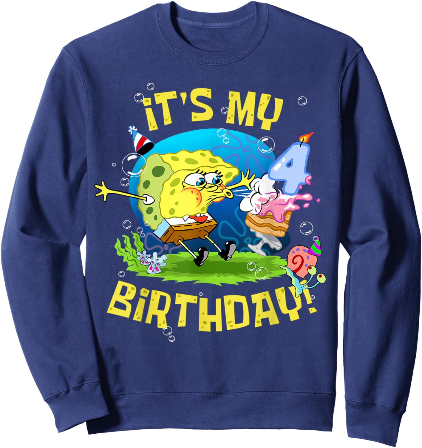 Spongebob It's My 4th Birthday Cake 4 Years Old Spongebob Sweatshirt - Sweatshirt | Navy