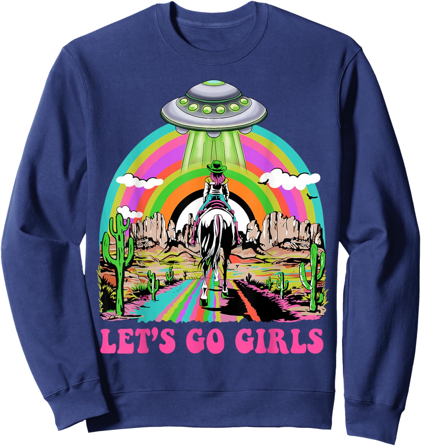 Let's Go Girls Retro Space Desert Cowgirl Bachelorette Party Sweatshirt - Sweatshirt | Navy