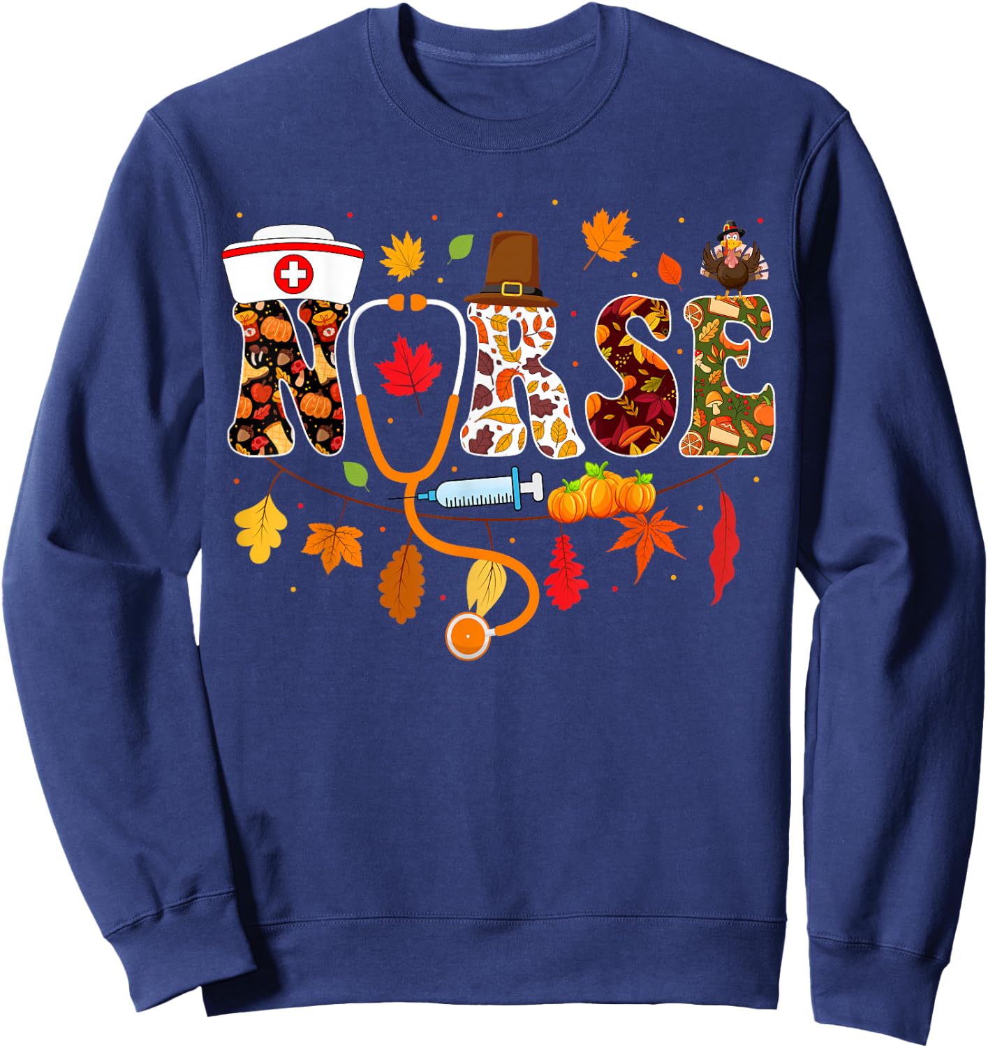 Thanksgiving Nurse Fall Nursing Thanksgiving Nurse Turkey RN Sweatshirt - Sweatshirt | Navy