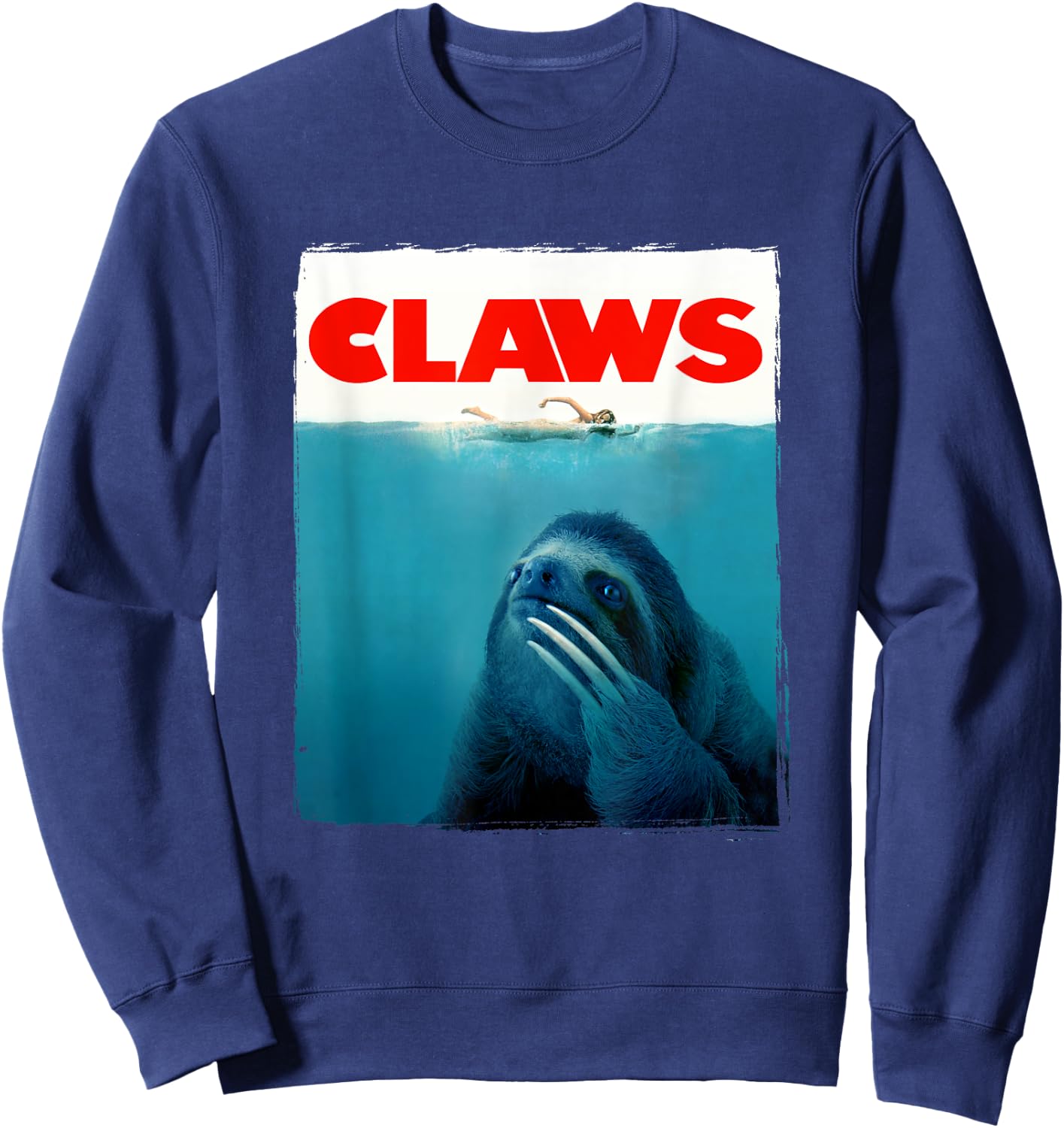 CLAWS Funny JAWS Parody Cute Sloth Attacking Like A Shark Sweatshirt - Sweatshirt | Navy