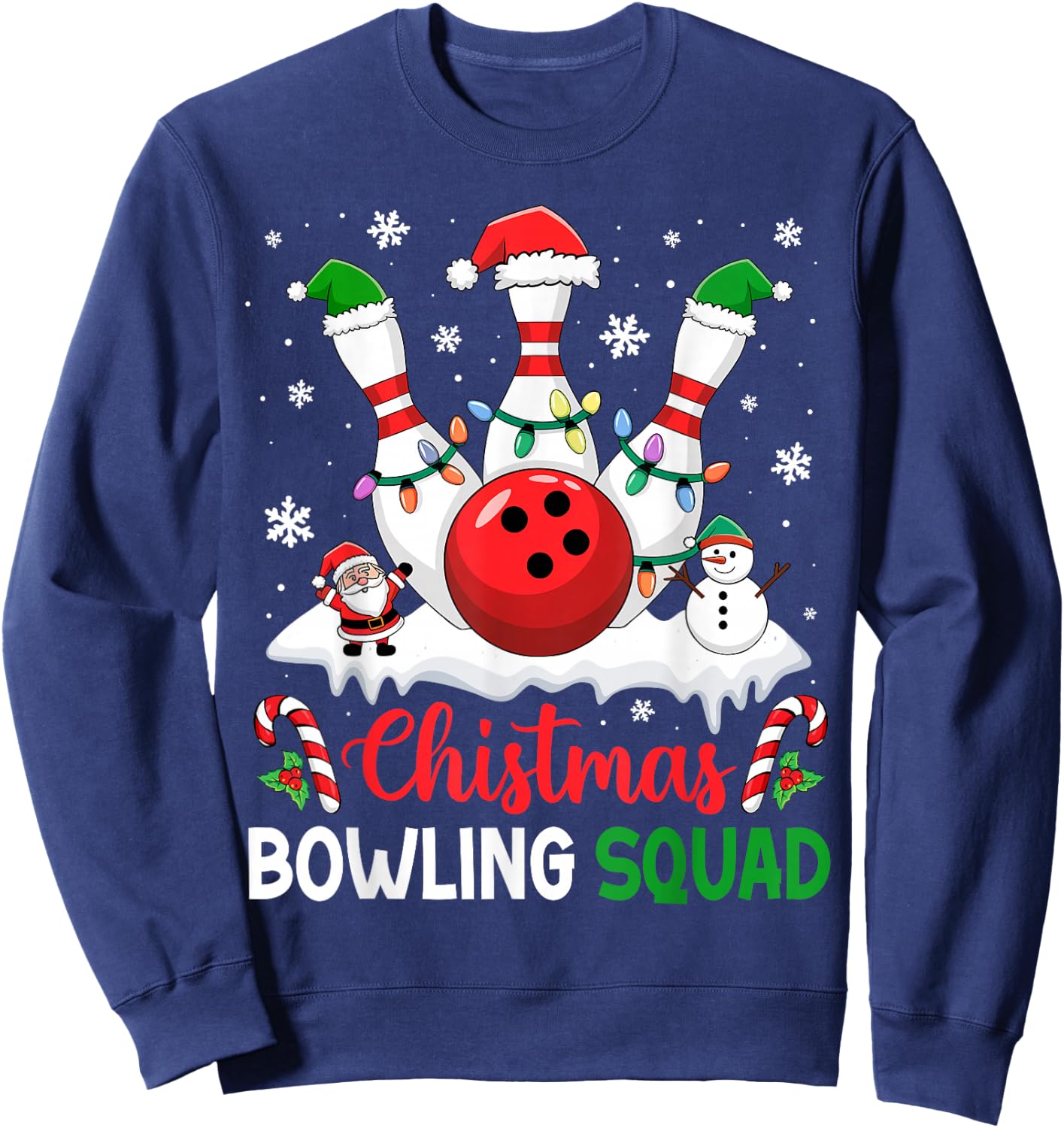 Christmas Bowling Squad Xmas Lights Santa Bowling Player Sweatshirt - Sweatshirt | Navy