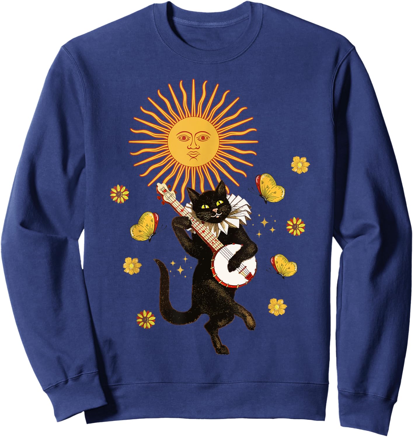 Medieval Jester Cat Playing Banjo Women Girls Kids Sweatshirt - Sweatshirt | Navy