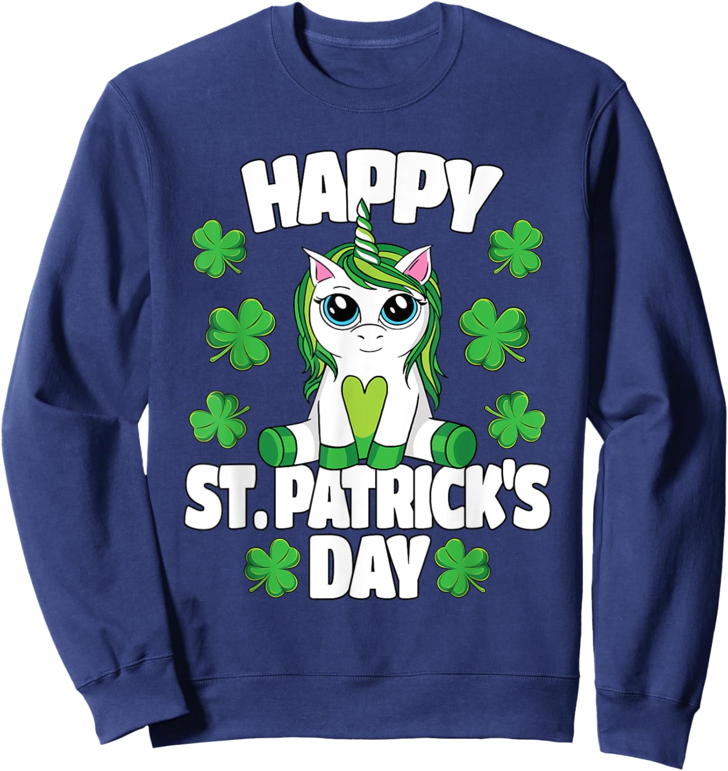 Happy St. Patrick's Day Lepricorn Irish Unicorn Girls Sweatshirt - Sweatshirt | Navy
