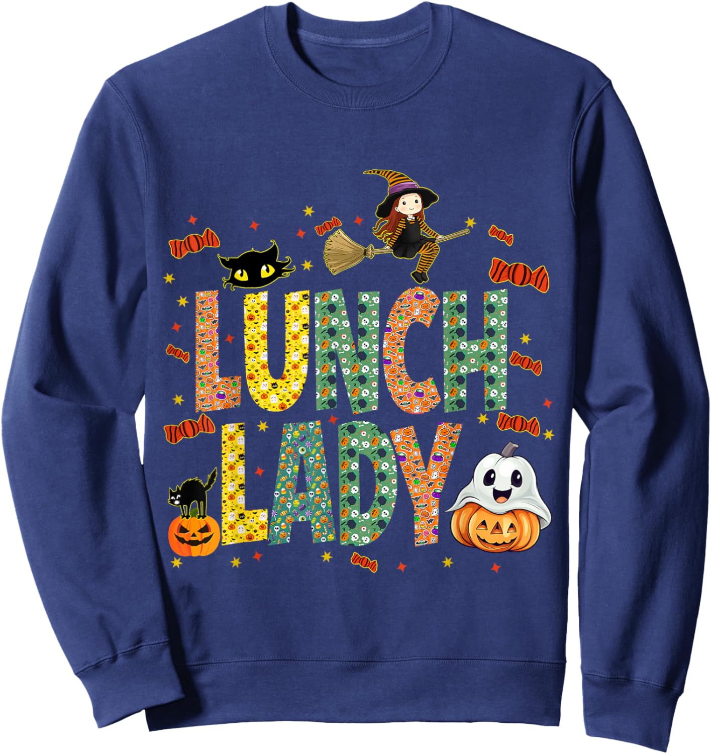 Halloween Lunch Lady Cafeteria Spooky Lunch Lady Halloween Sweatshirt - Sweatshirt | Navy