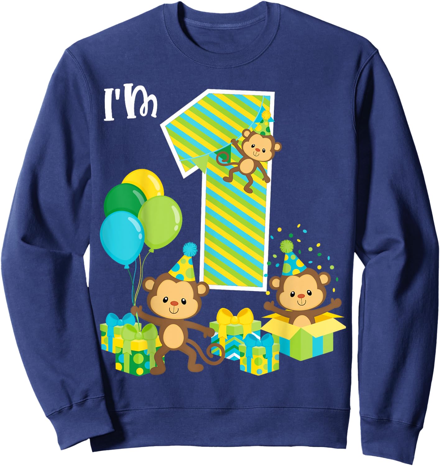 Birthday Monkey 1st Birthday Party One Year Old Kid Toddler Sweatshirt - Sweatshirt | Navy