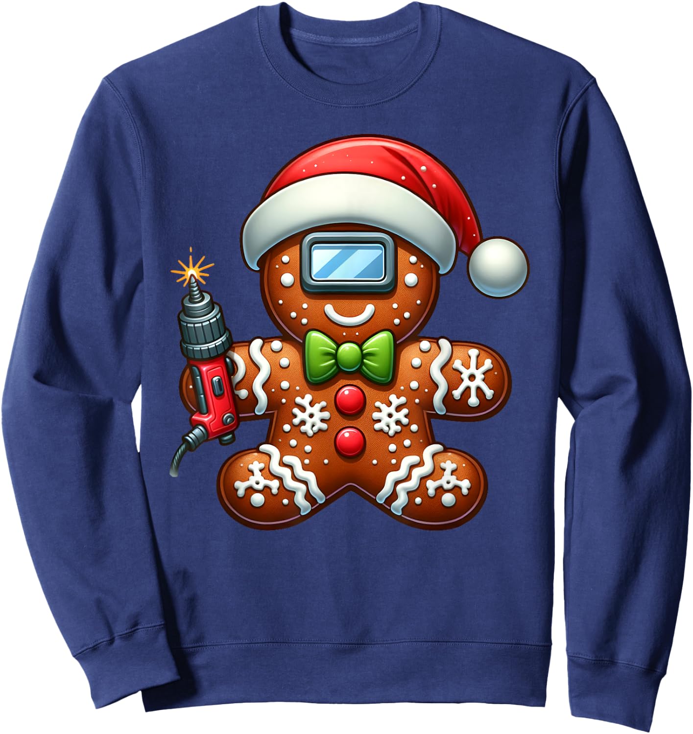 Funny Gingerbread Man Welder Christmas Kids Sweatshirt - Sweatshirt | Navy