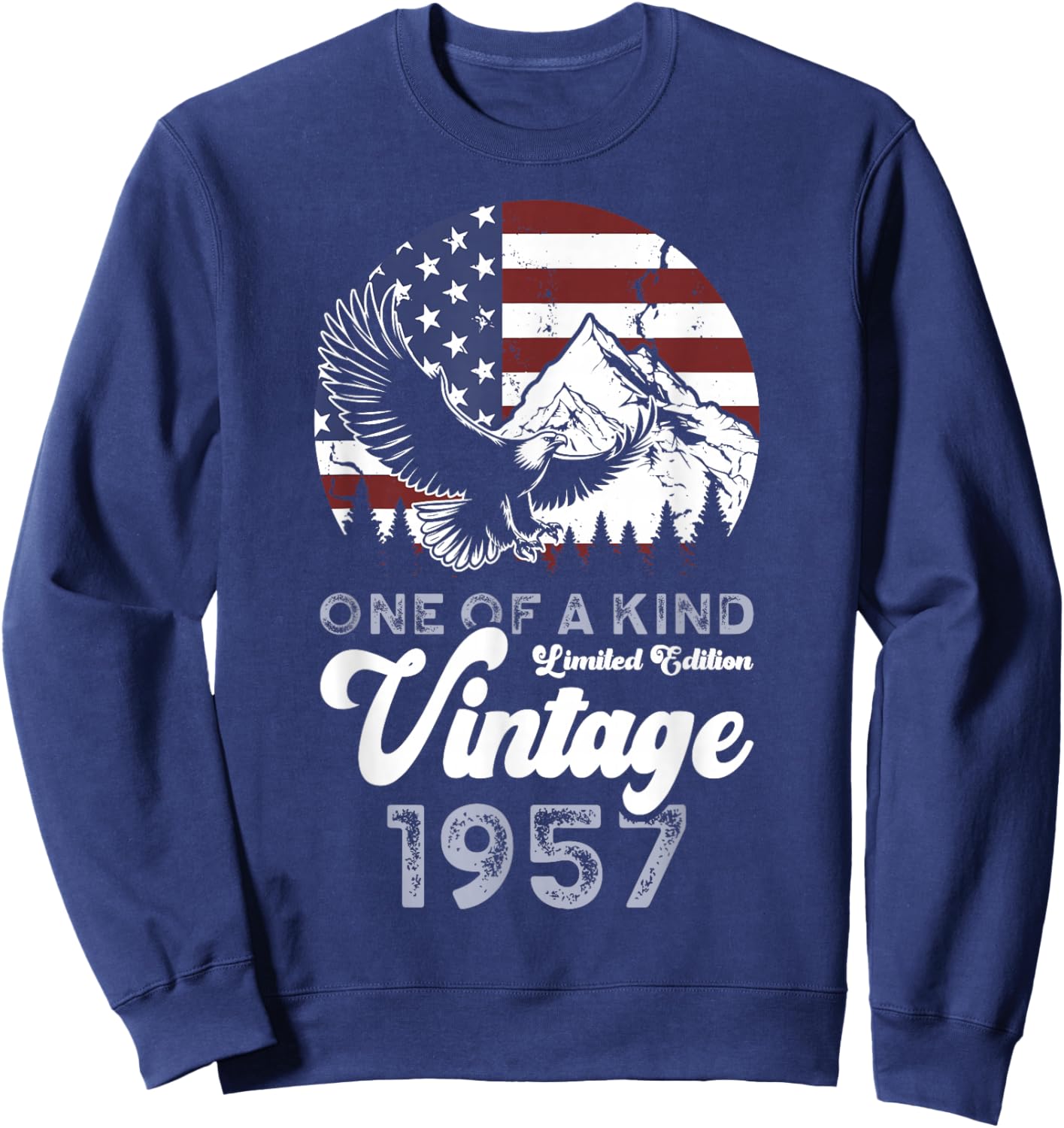 Vintage 1957 Patriotic Eagle 69th Birthday American Flag Sweatshirt - Sweatshirt | Navy
