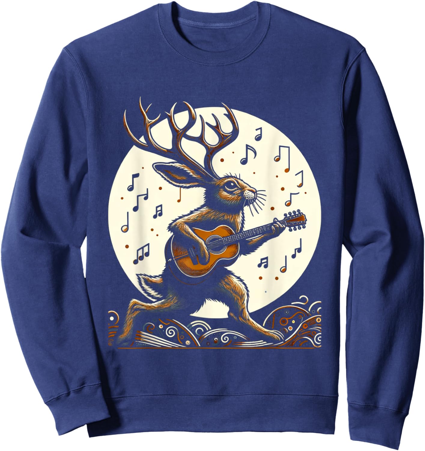Graphic Art Funny Jackalope Playing Guitar Lovers Animals Sweatshirt - Sweatshirt | Navy