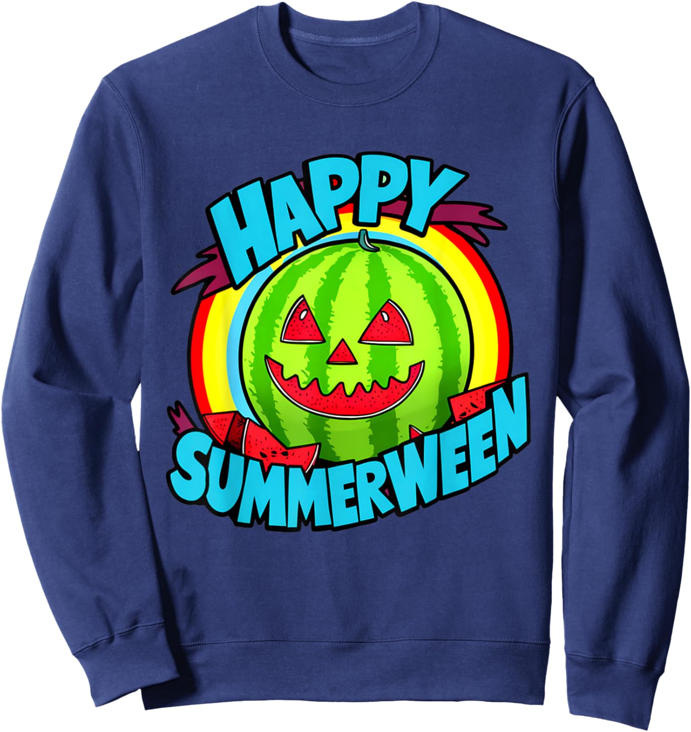 Happy Summerween Summer Watermelon Jack-o-lantern Halloween Men Women Sweatshirt - Sweatshirt | Navy