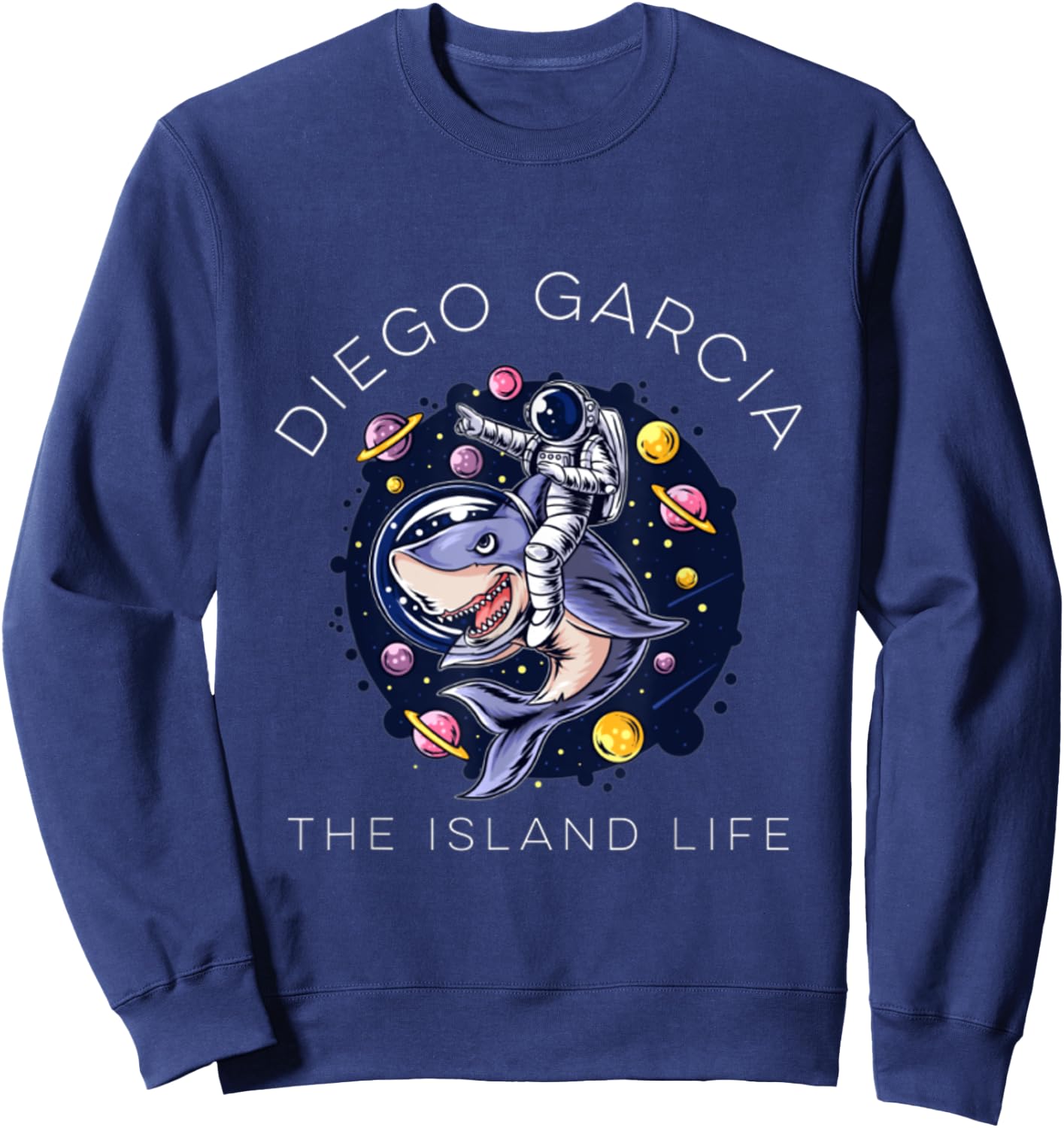 Diego Garcia Island Shark Space Astronaut Sweatshirt - Sweatshirt | Navy