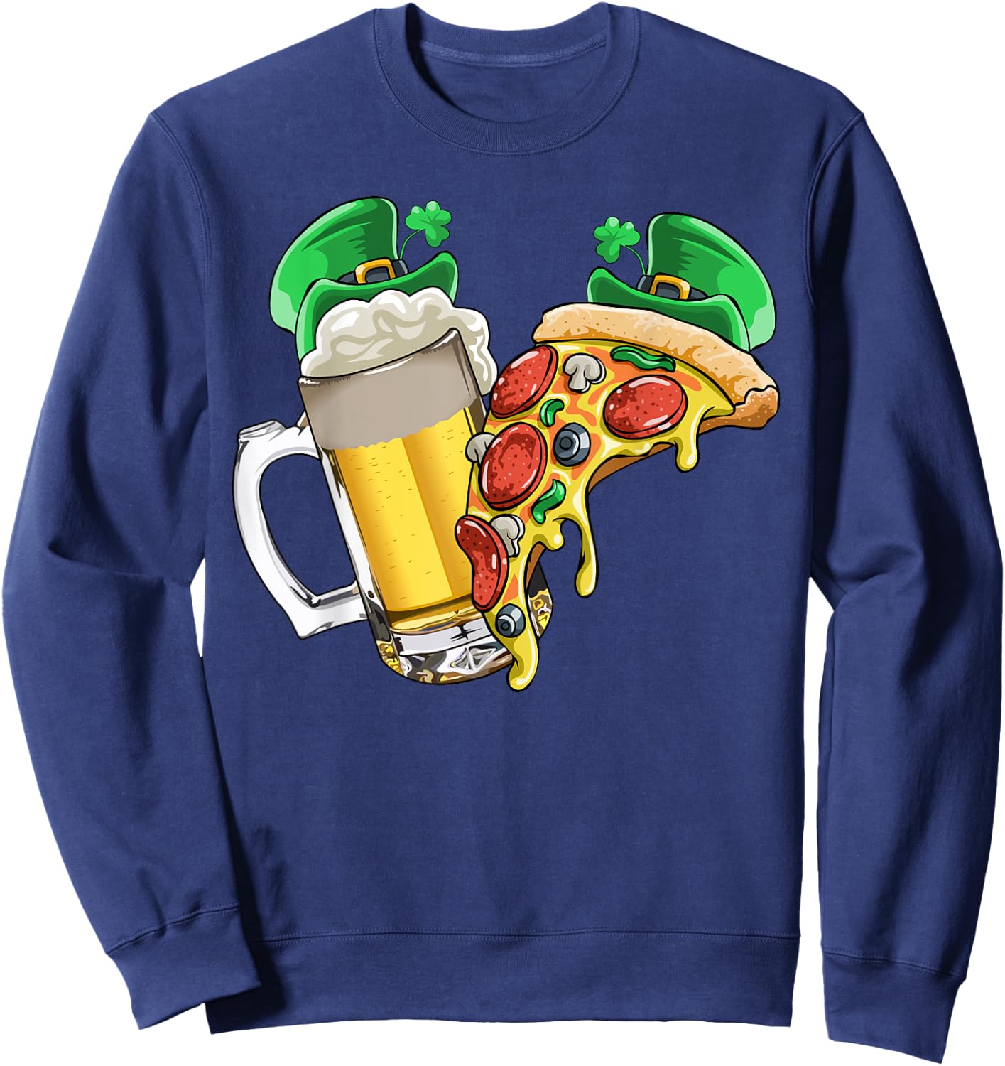 Beer Pizza St Patricks Day T Shirt Gift Party Women Men Sweatshirt - Sweatshirt | Navy
