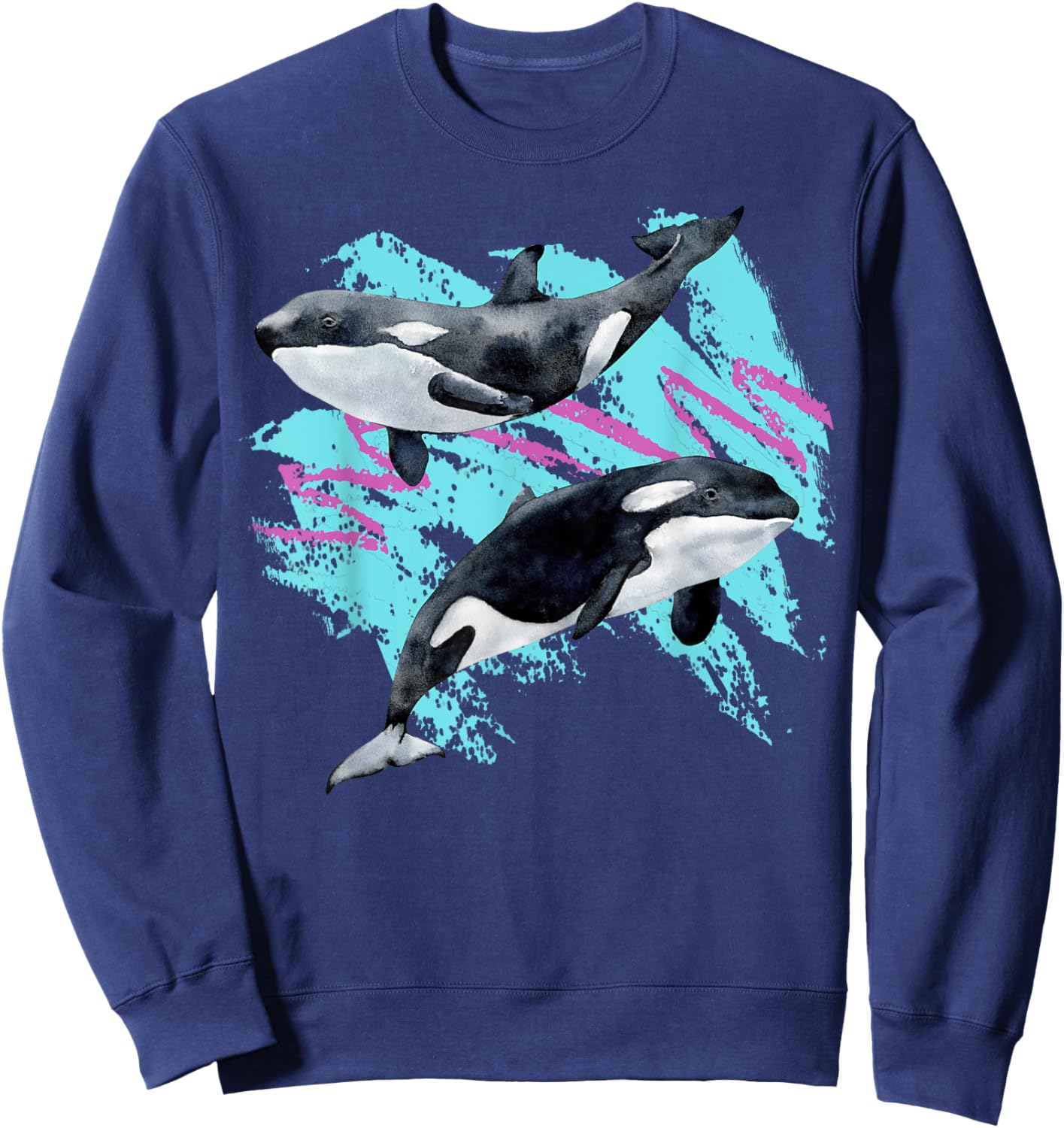 Save Whales 90s Ocean Animals Chart Mammals Guide Orca Eco Sweatshirt - Sweatshirt | Navy