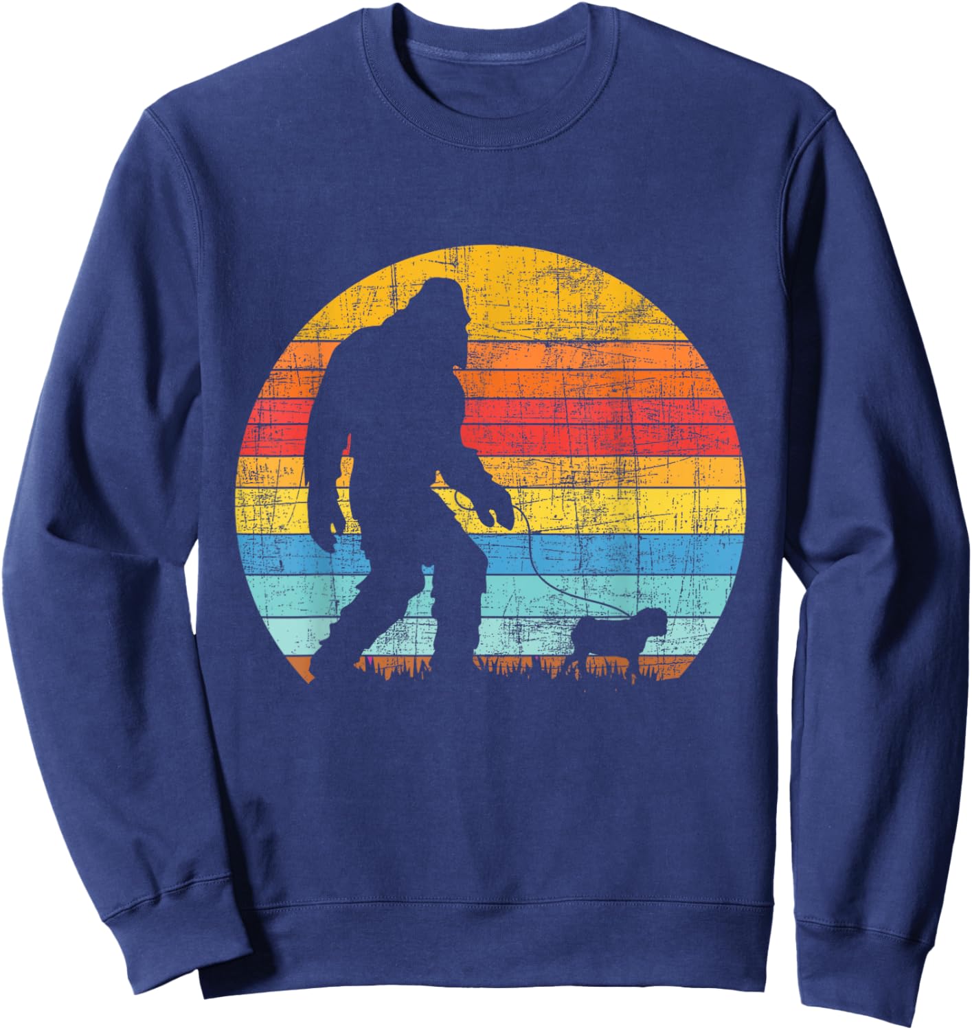Bigfoot Walking with A Pug - Dog Owner Animal Puppy Trainer Sweatshirt - Sweatshirt | Navy