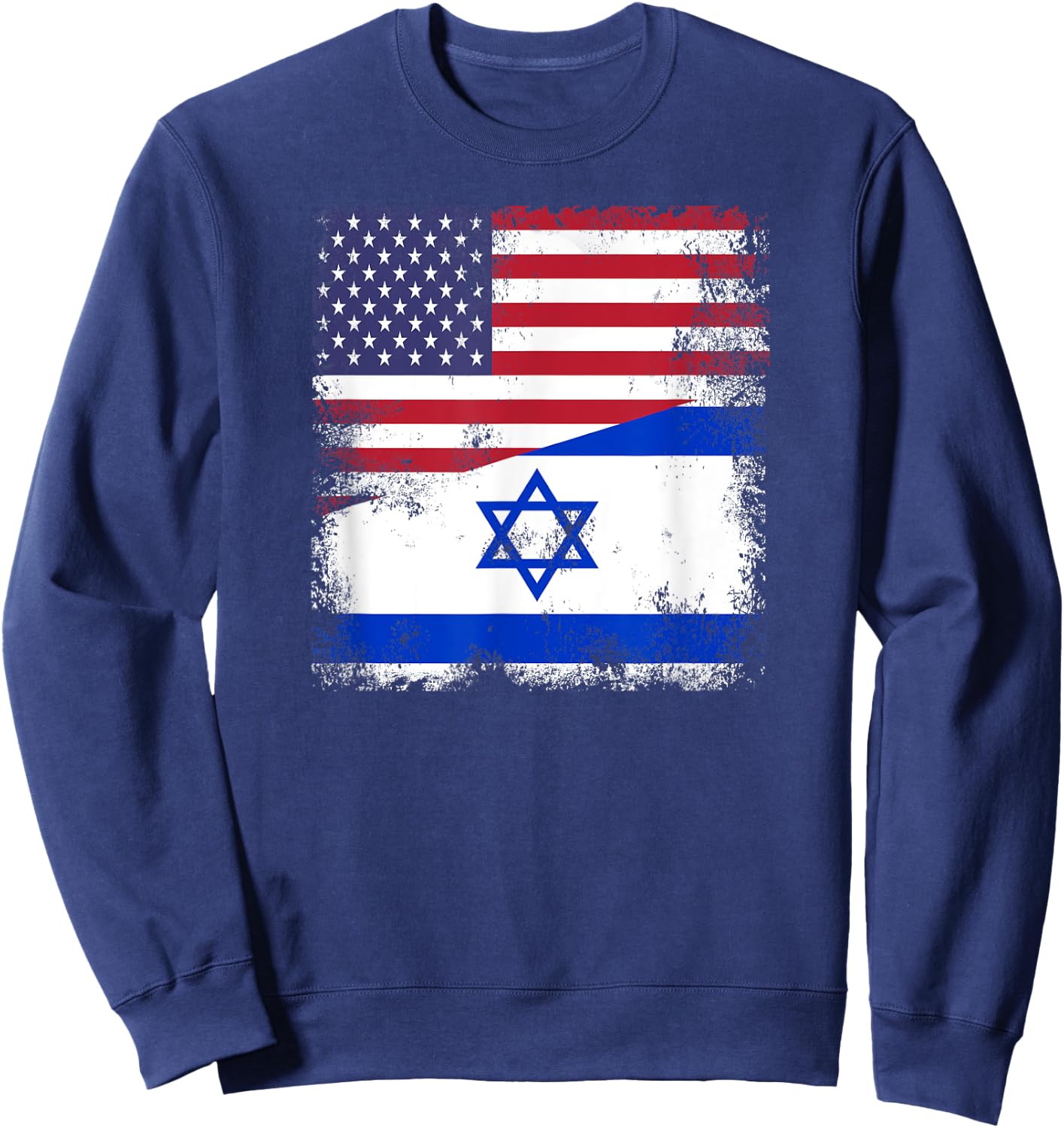 Half Israeli Flag | Vintage Israel USA Gift Sweatshirt - Sweatshirt | Navy