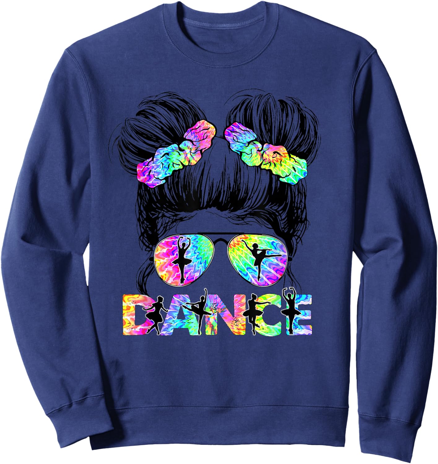 Messy Bun Dance Girl Tie Dye Dance Lover Dancing Life Sweatshirt - Sweatshirt | Navy
